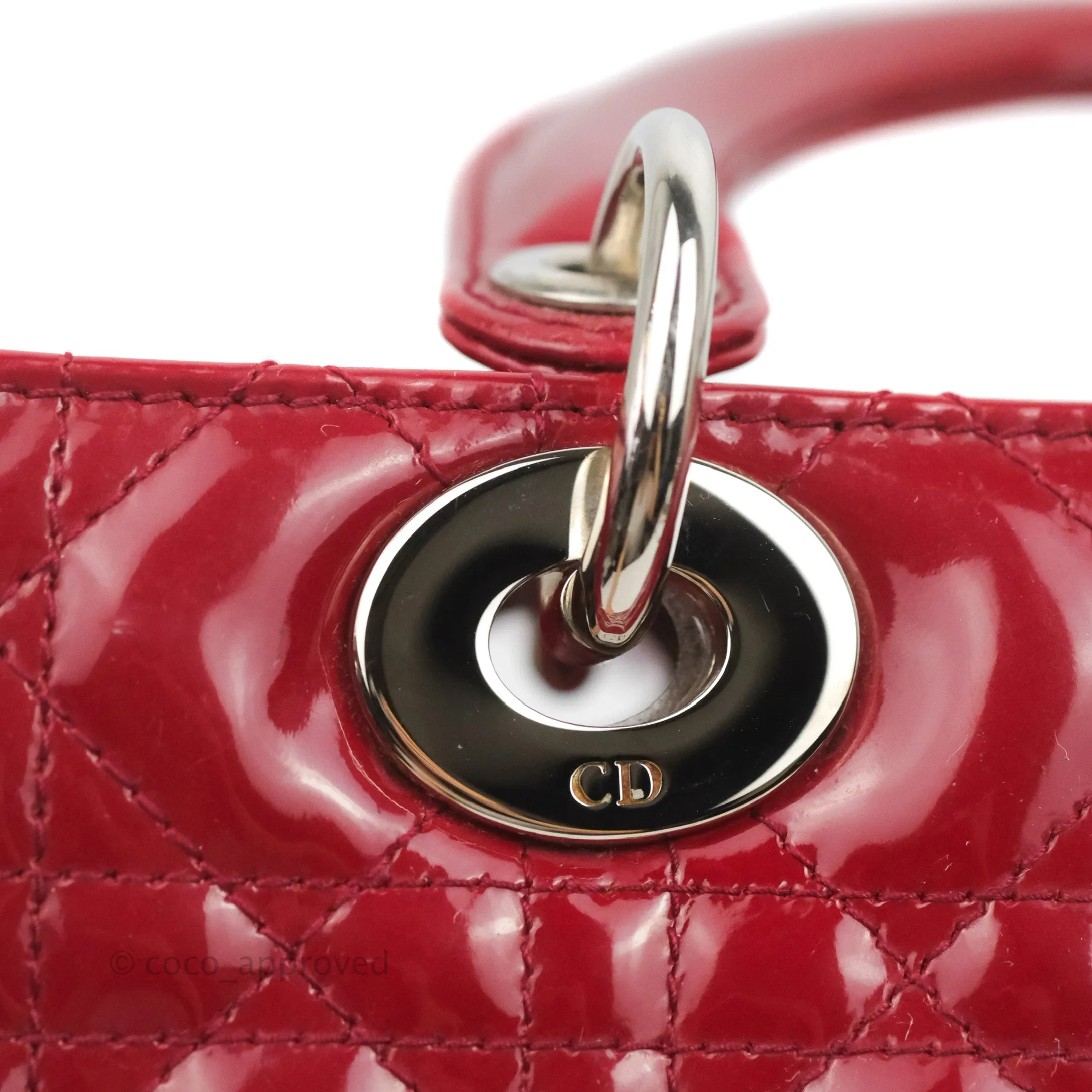 Christian Dior Medium Lady Dior Red Patent Silver Hardware