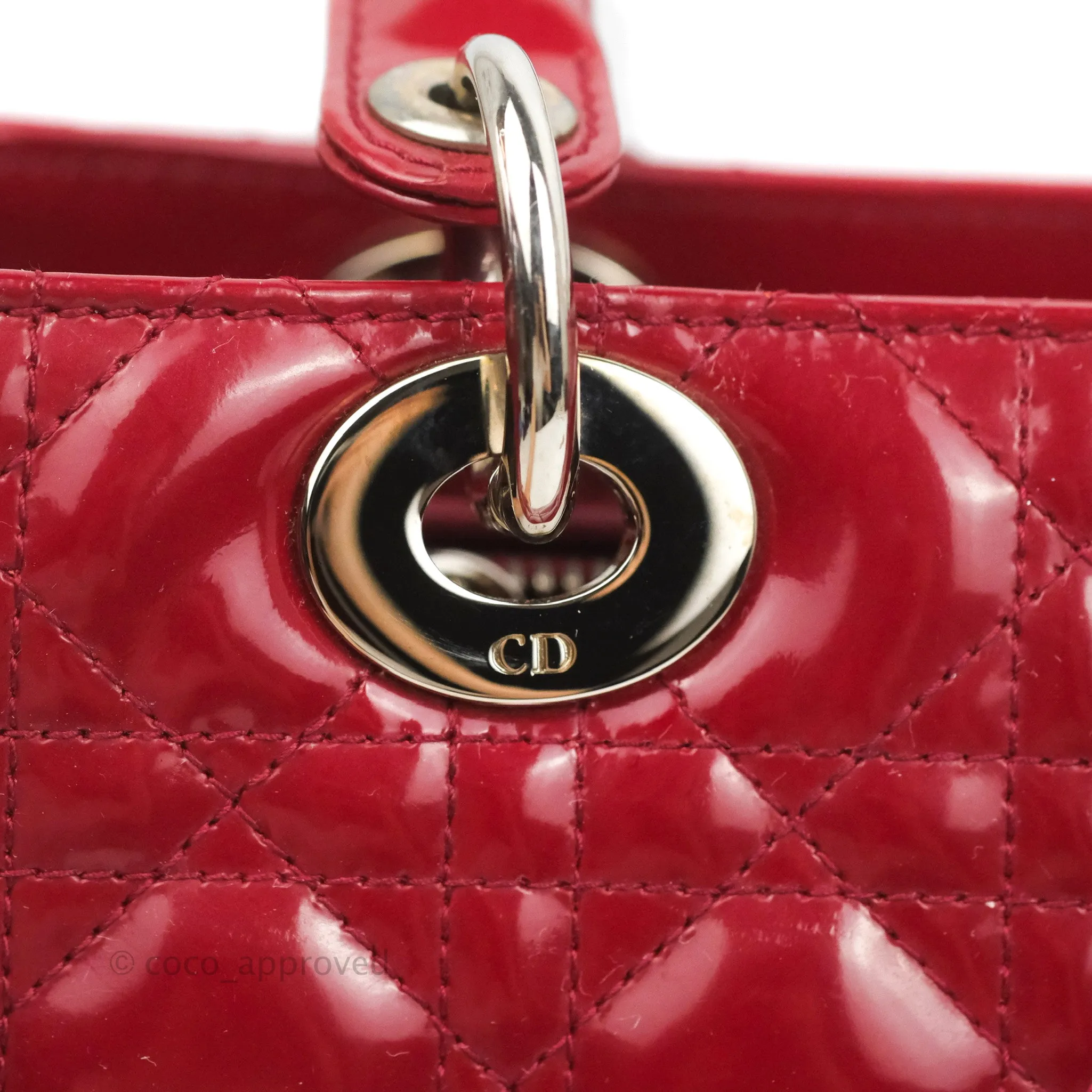 Christian Dior Medium Lady Dior Red Patent Silver Hardware