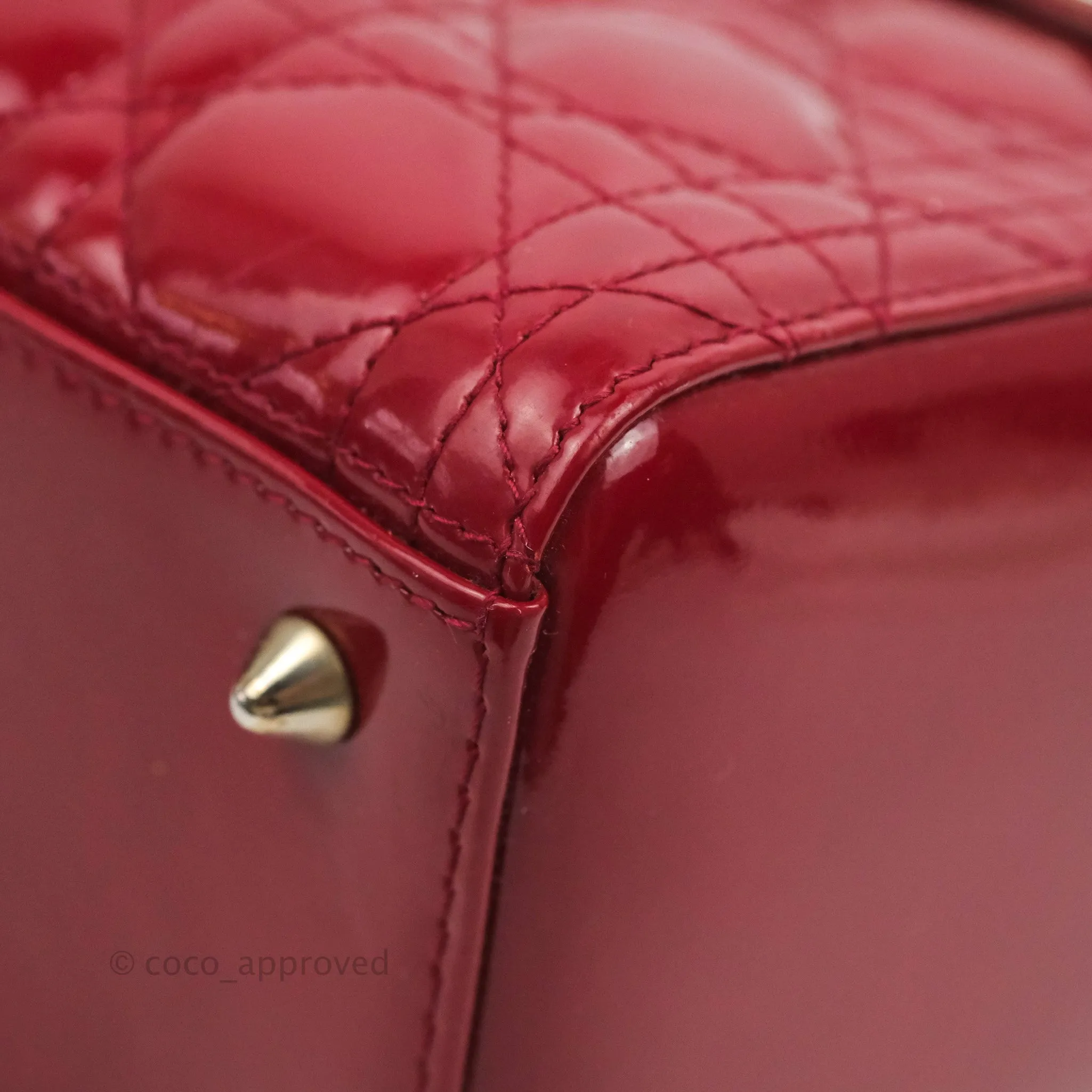 Christian Dior Medium Lady Dior Red Patent Silver Hardware