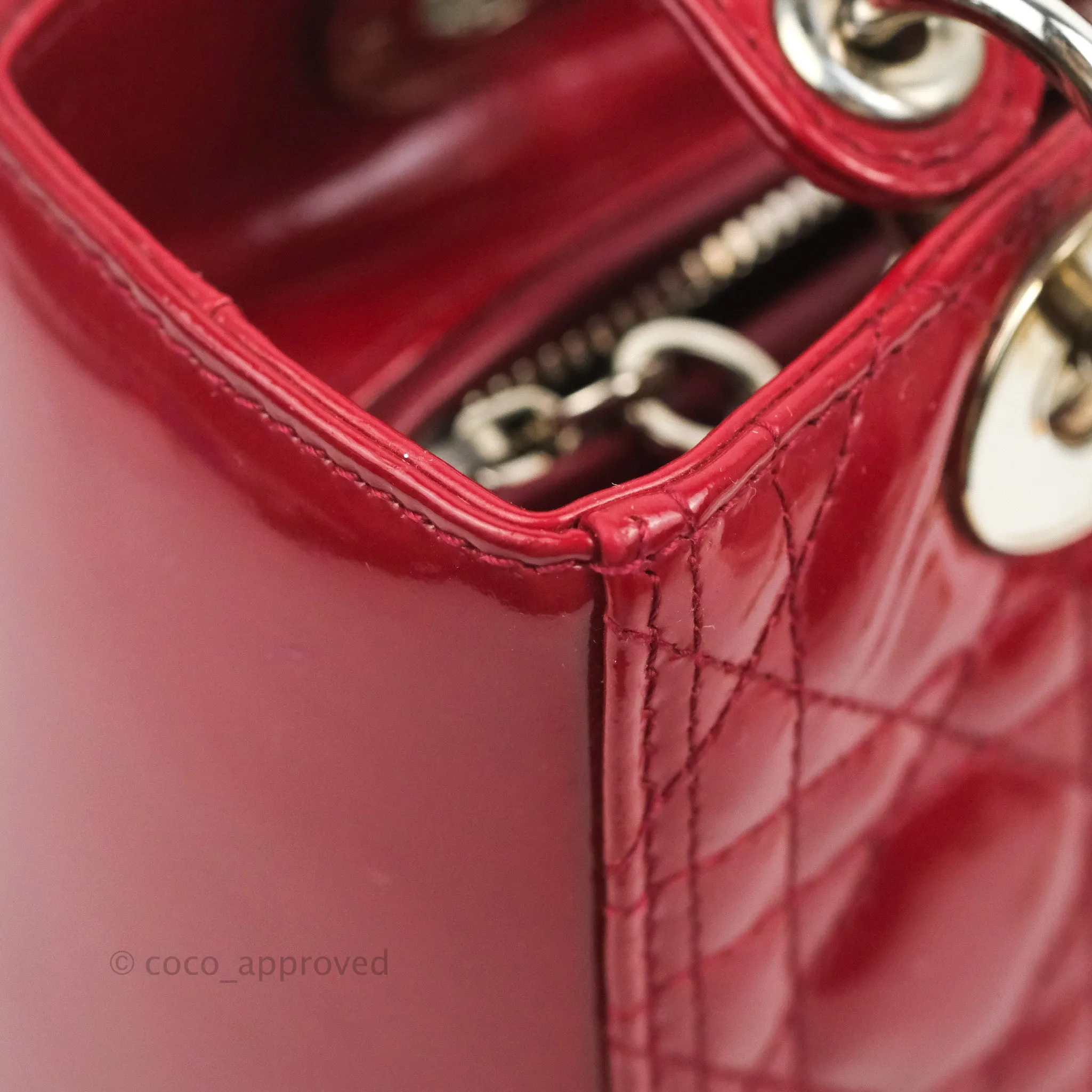 Christian Dior Medium Lady Dior Red Patent Silver Hardware