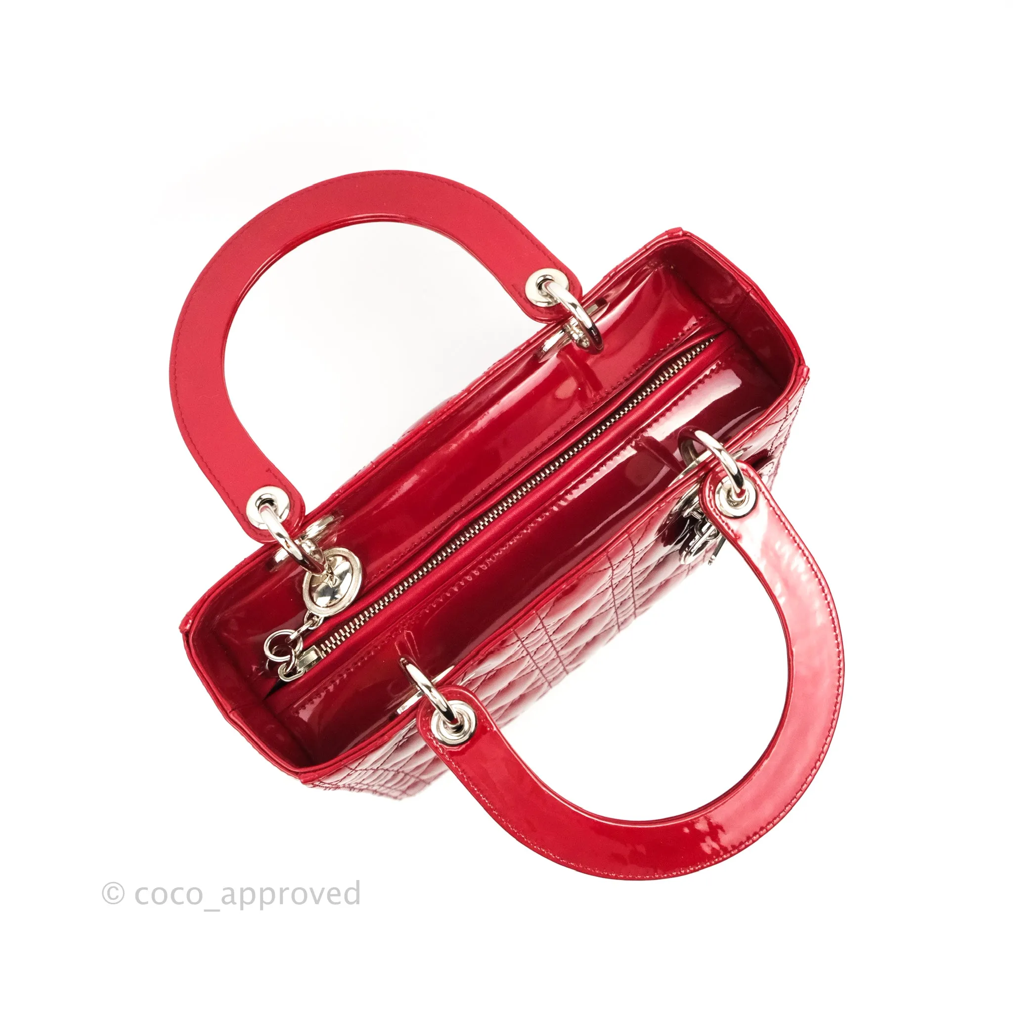 Christian Dior Medium Lady Dior Red Patent Silver Hardware