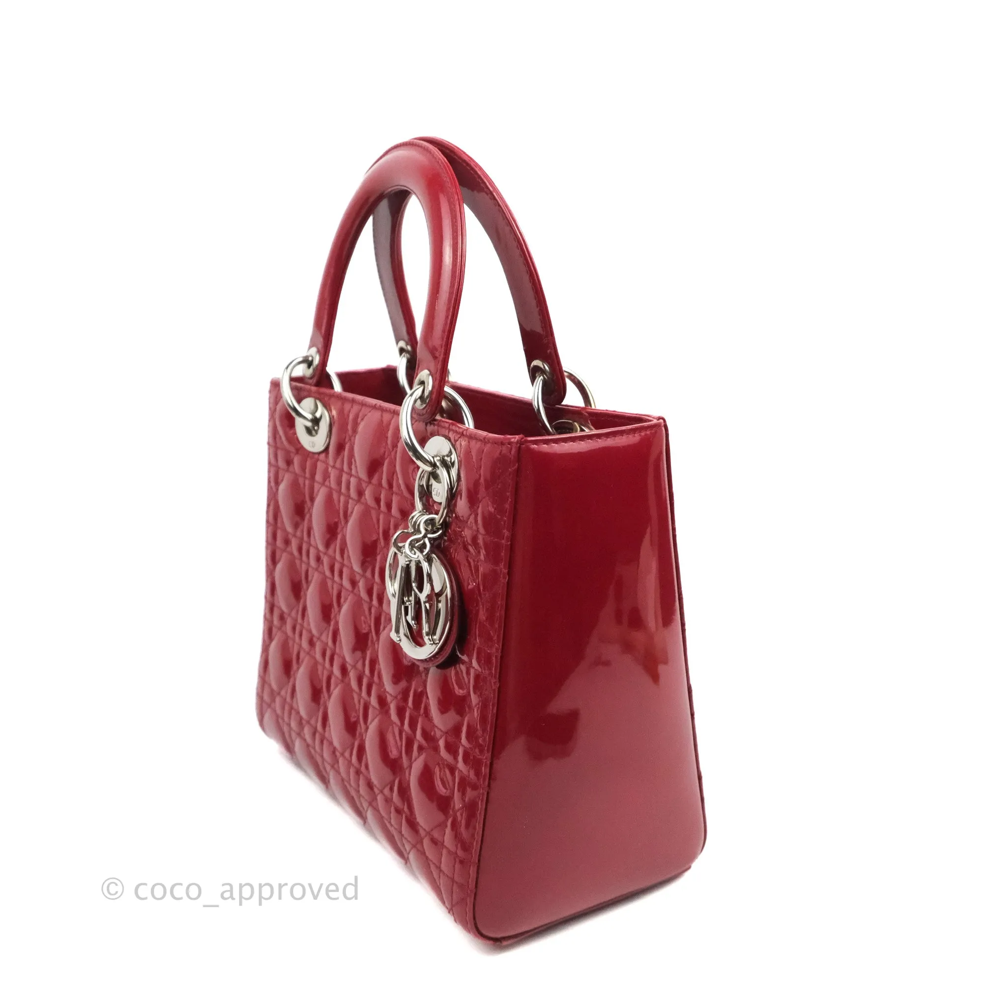 Christian Dior Medium Lady Dior Red Patent Silver Hardware
