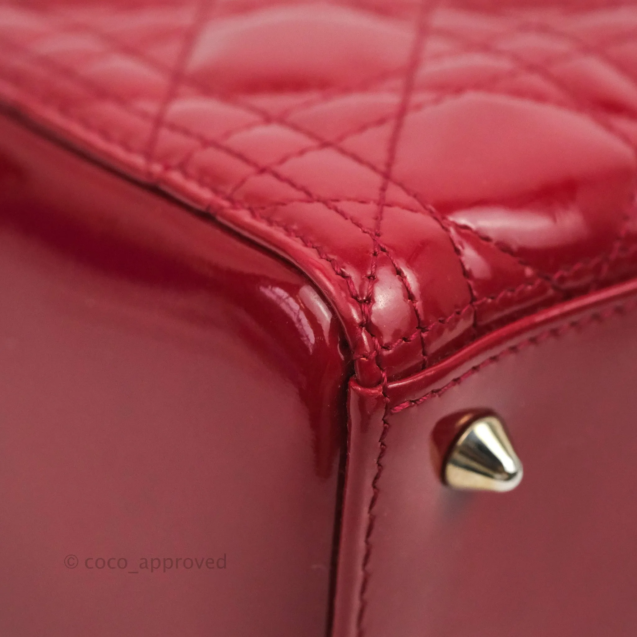 Christian Dior Medium Lady Dior Red Patent Silver Hardware