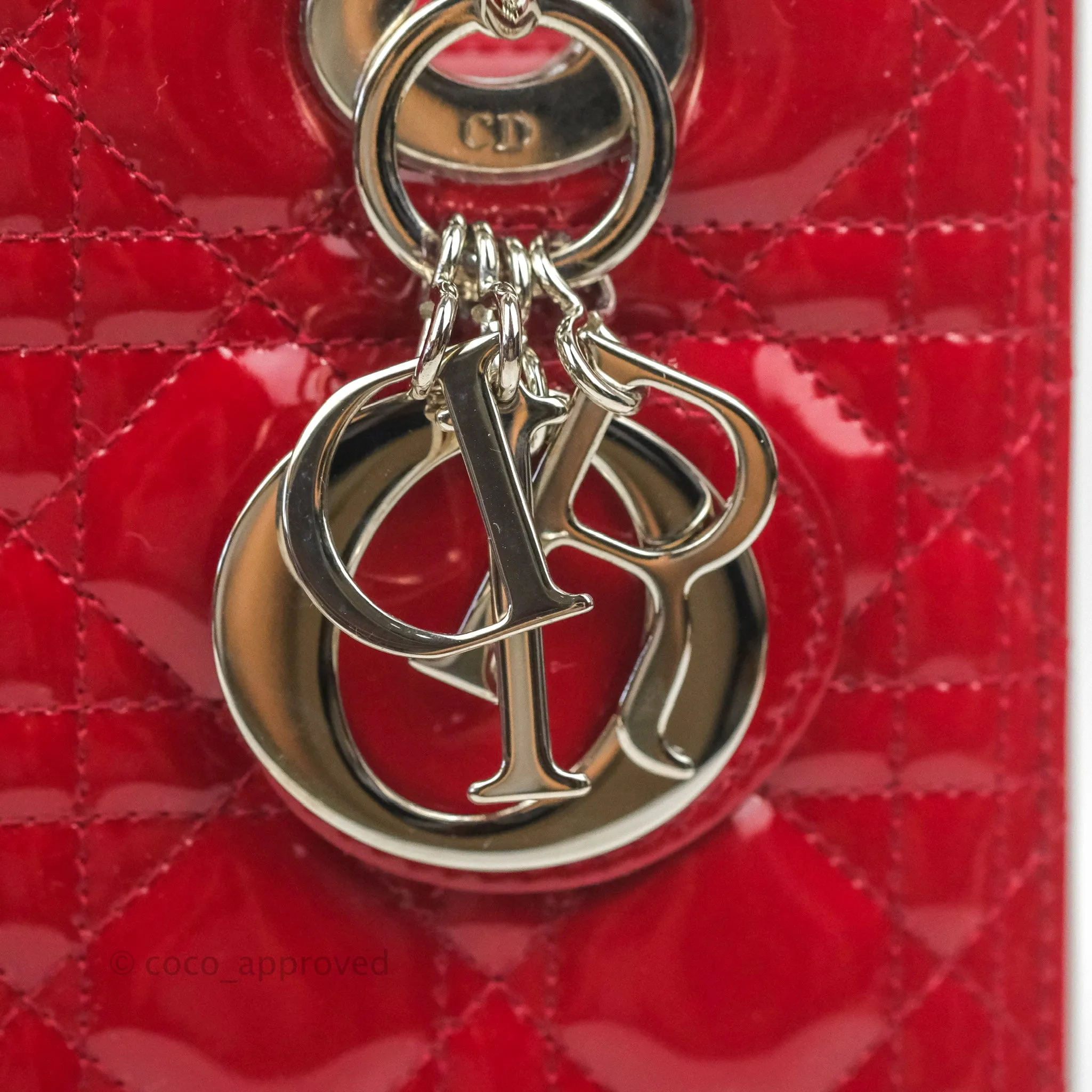 Christian Dior Medium Lady Dior Red Patent Silver Hardware