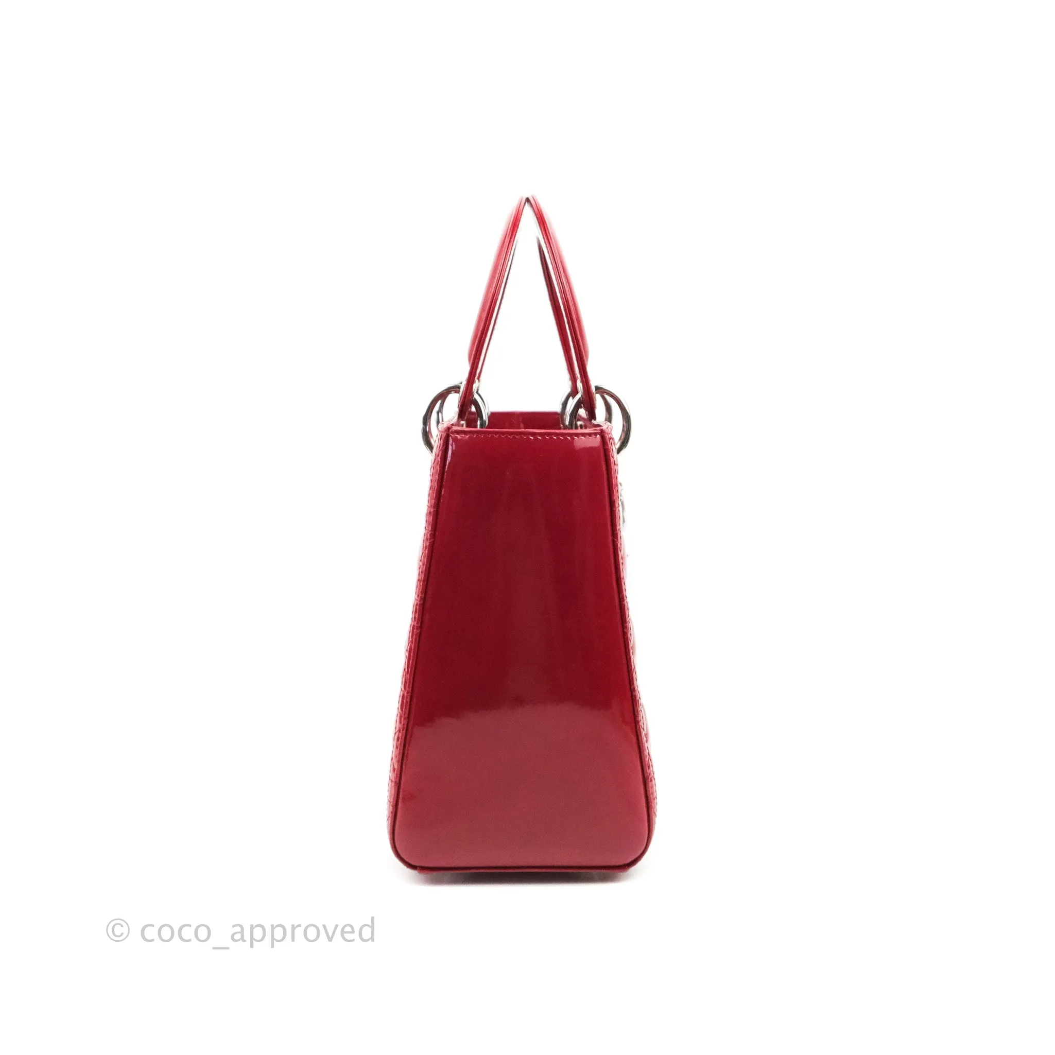 Christian Dior Medium Lady Dior Red Patent Silver Hardware