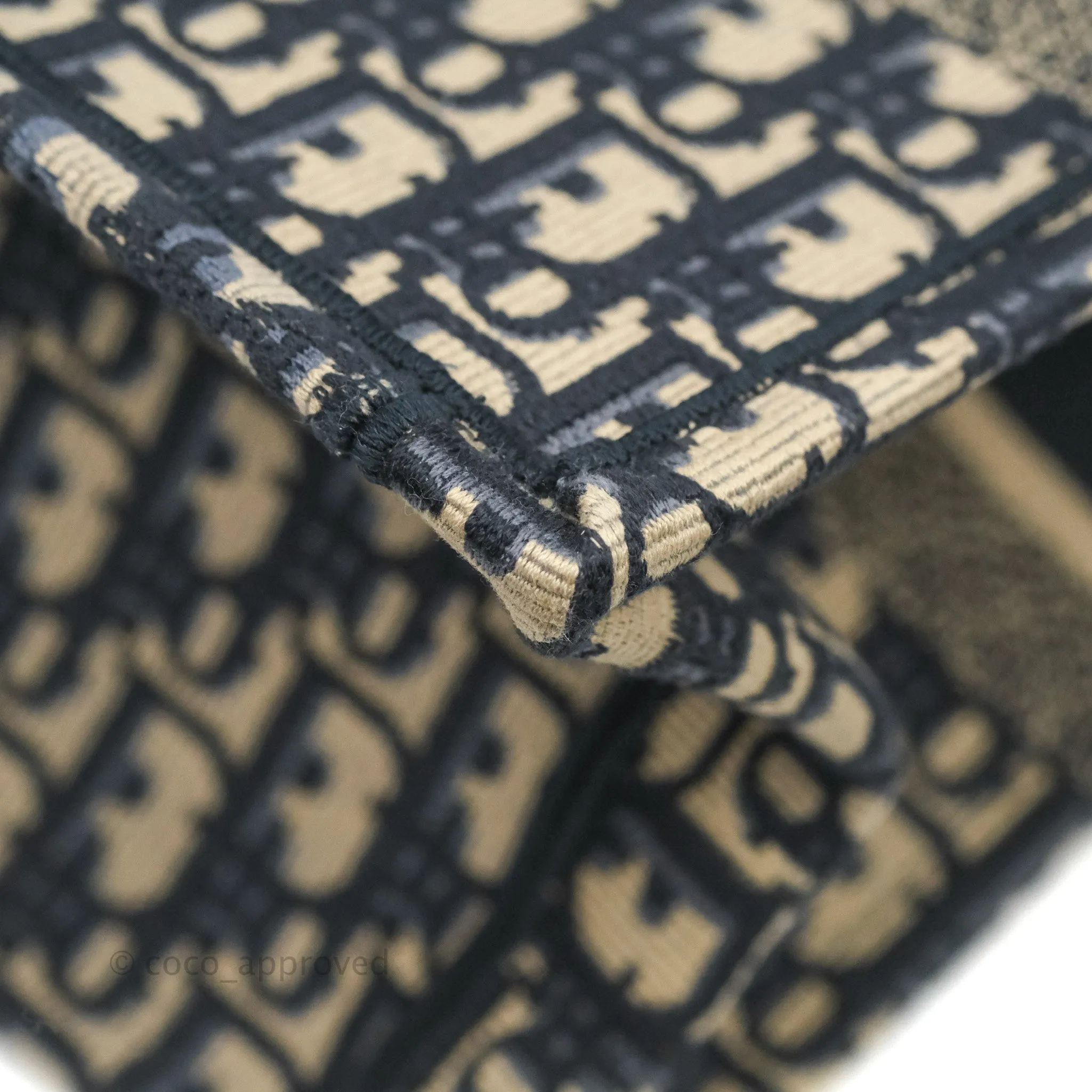 Christian Dior Medium (Old Small) Dior Navy Oblique Embroidery Canvas Book Tote