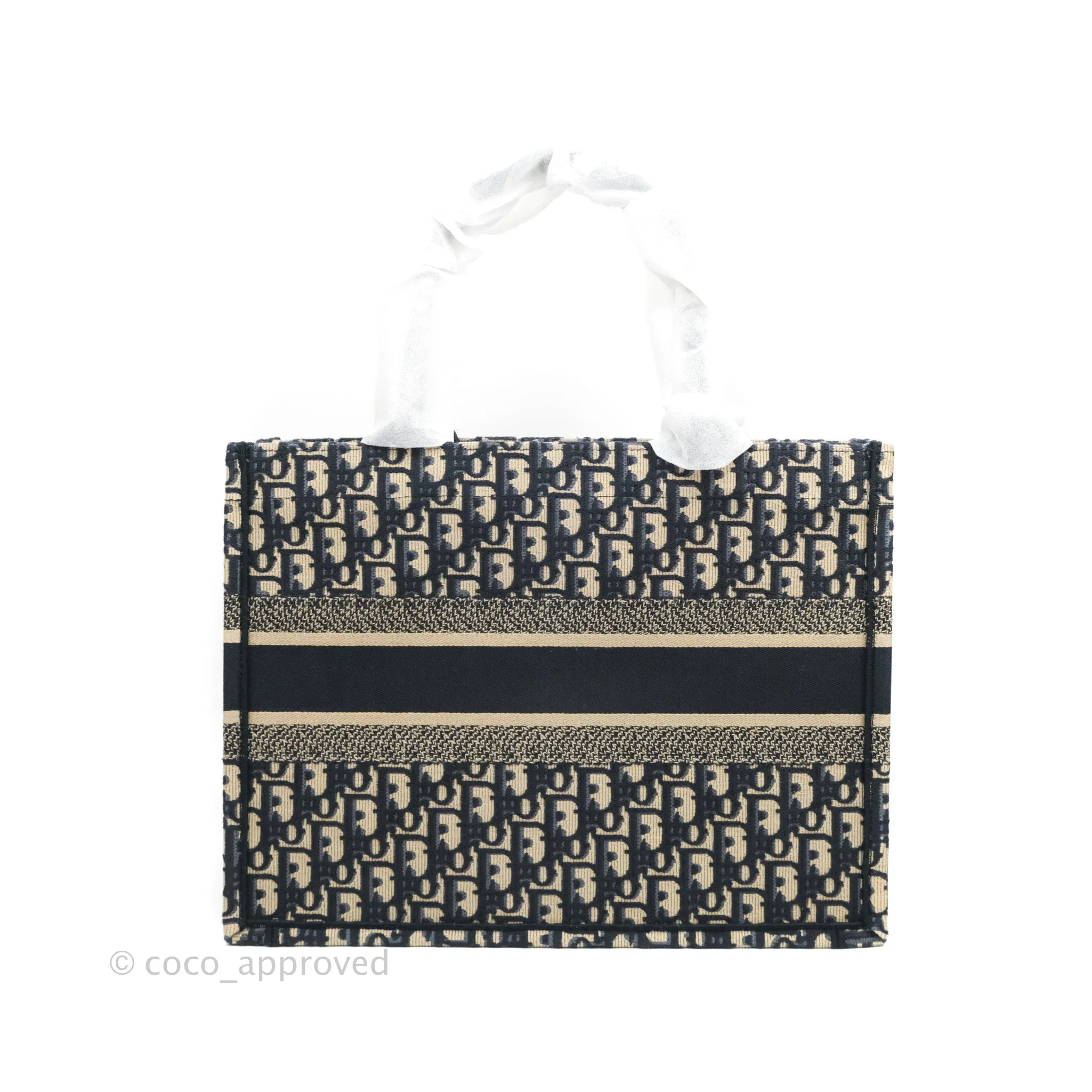 Christian Dior Medium (Old Small) Dior Navy Oblique Embroidery Canvas Book Tote