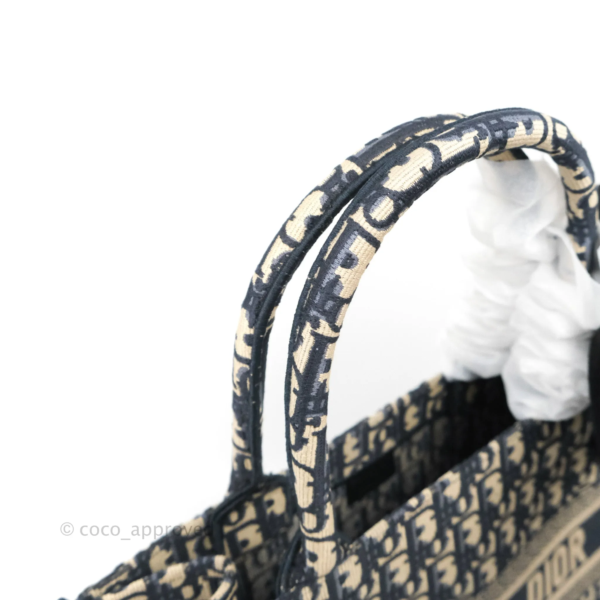 Christian Dior Medium (Old Small) Dior Navy Oblique Embroidery Canvas Book Tote