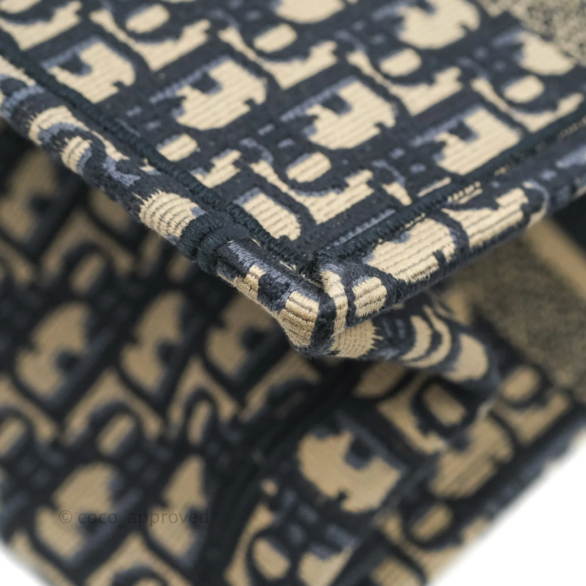 Christian Dior Medium (Old Small) Dior Navy Oblique Embroidery Canvas Book Tote