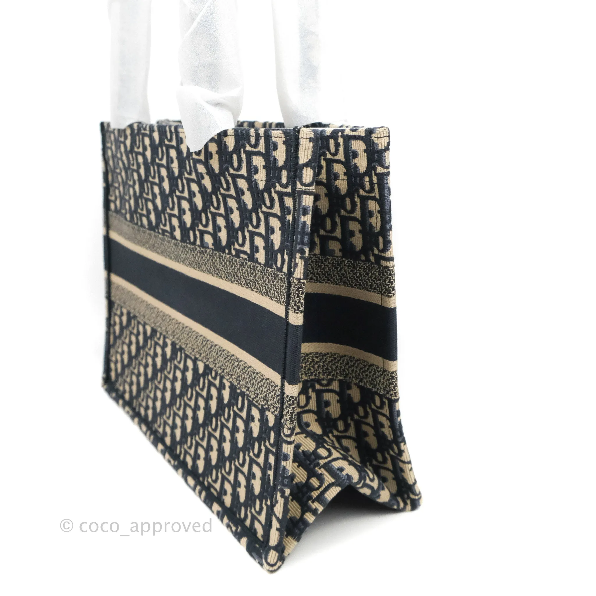 Christian Dior Medium (Old Small) Dior Navy Oblique Embroidery Canvas Book Tote