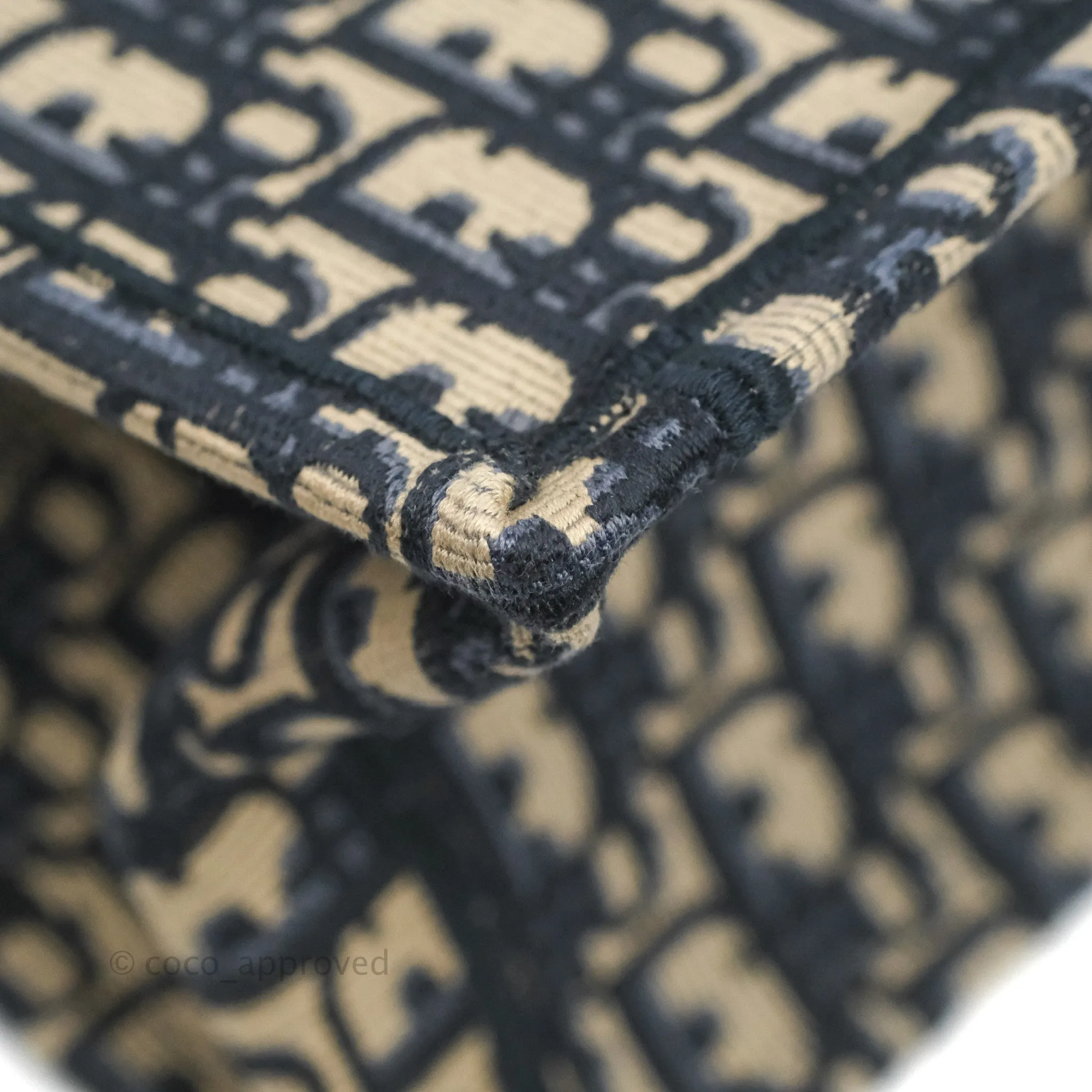 Christian Dior Medium (Old Small) Dior Navy Oblique Embroidery Canvas Book Tote