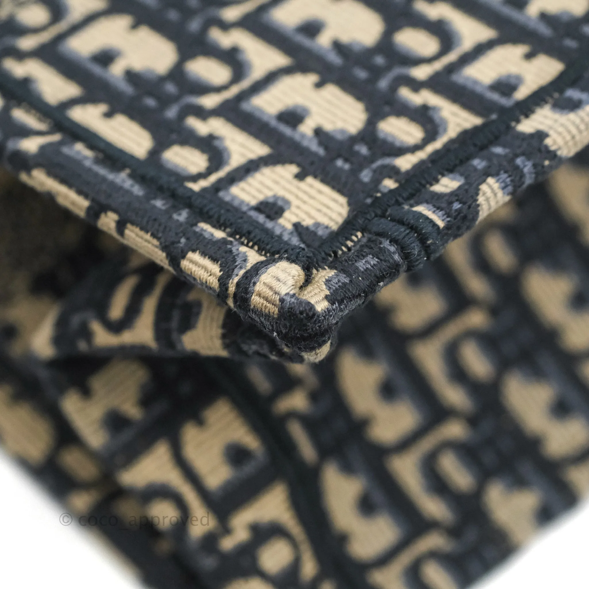 Christian Dior Medium (Old Small) Dior Navy Oblique Embroidery Canvas Book Tote