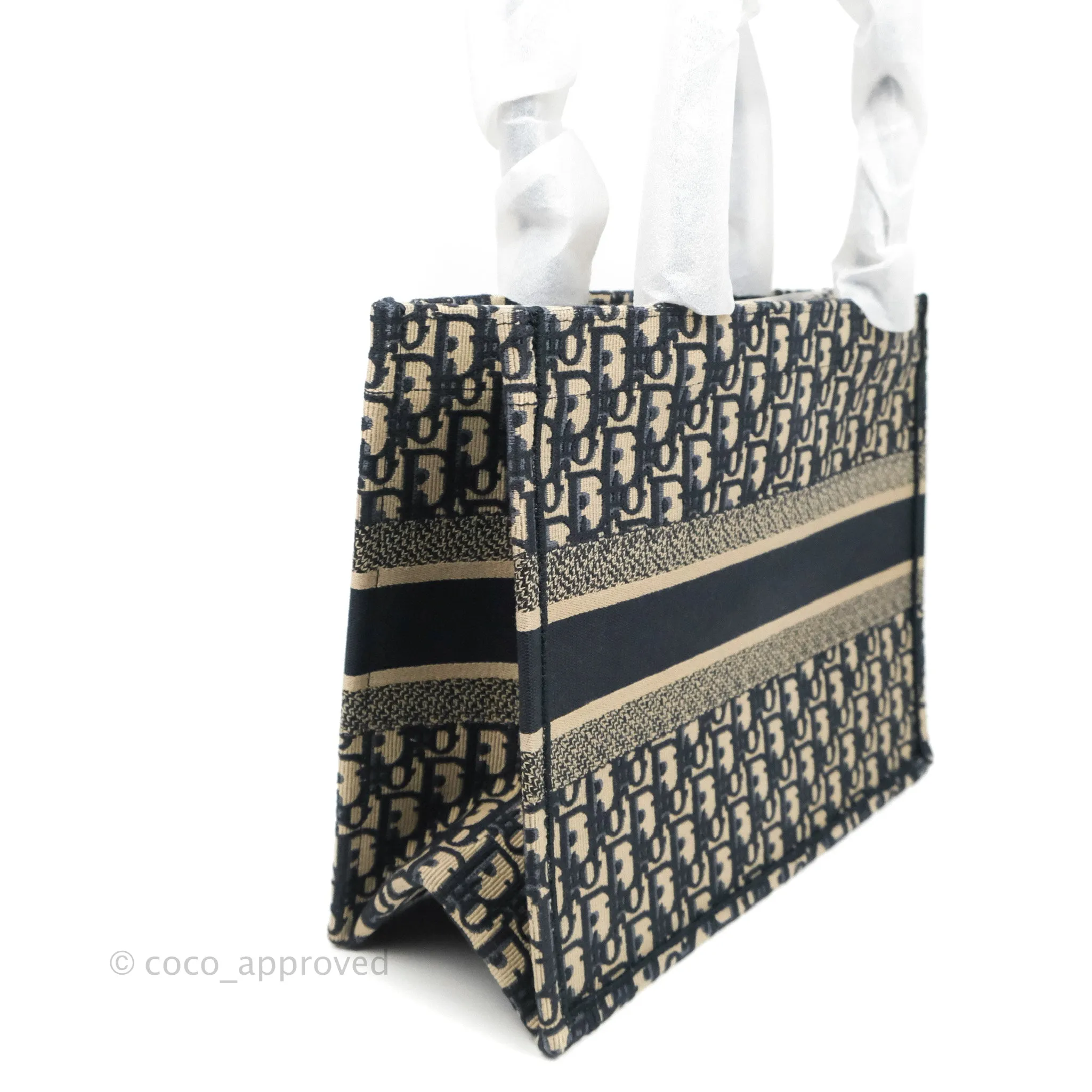 Christian Dior Medium (Old Small) Dior Navy Oblique Embroidery Canvas Book Tote