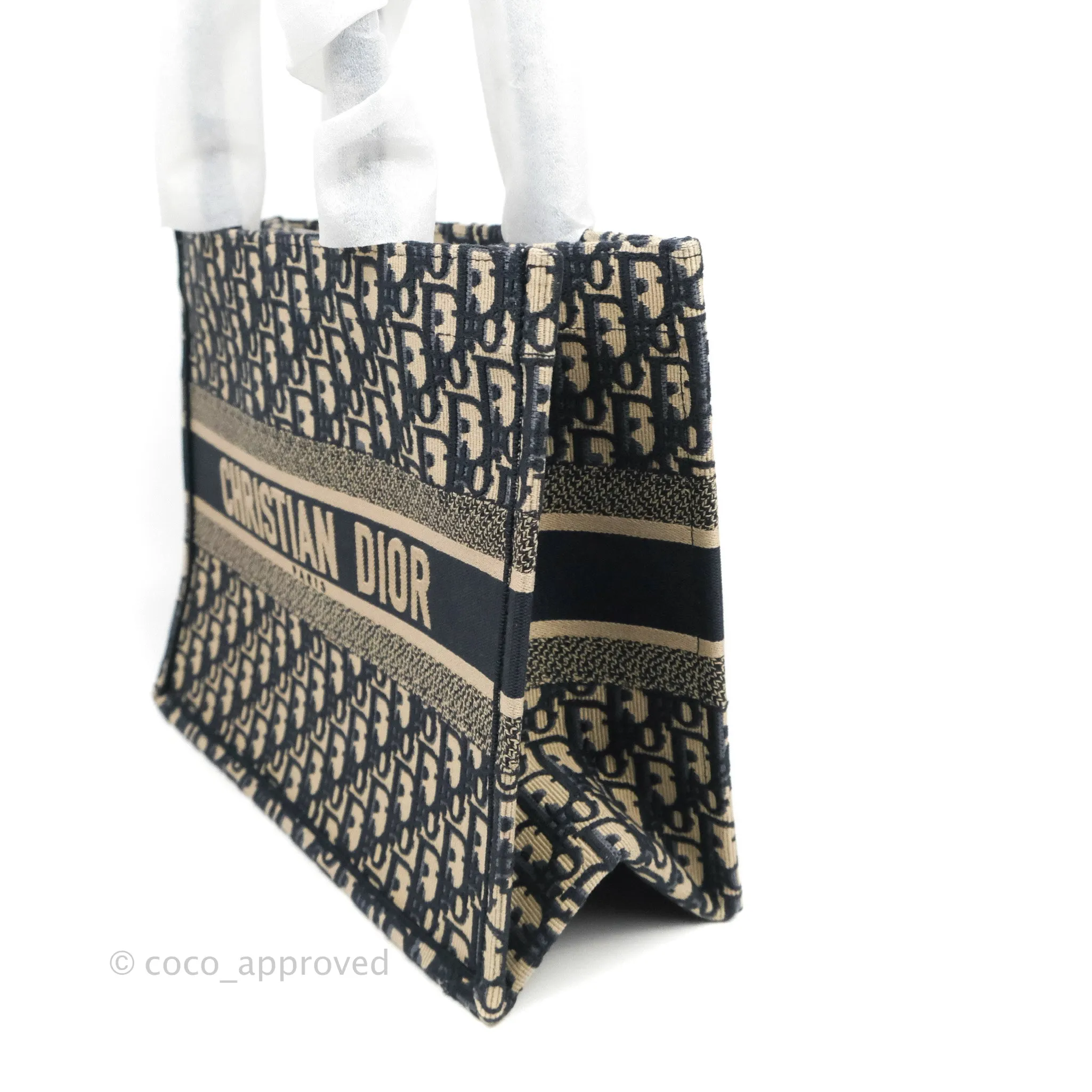 Christian Dior Medium (Old Small) Dior Navy Oblique Embroidery Canvas Book Tote
