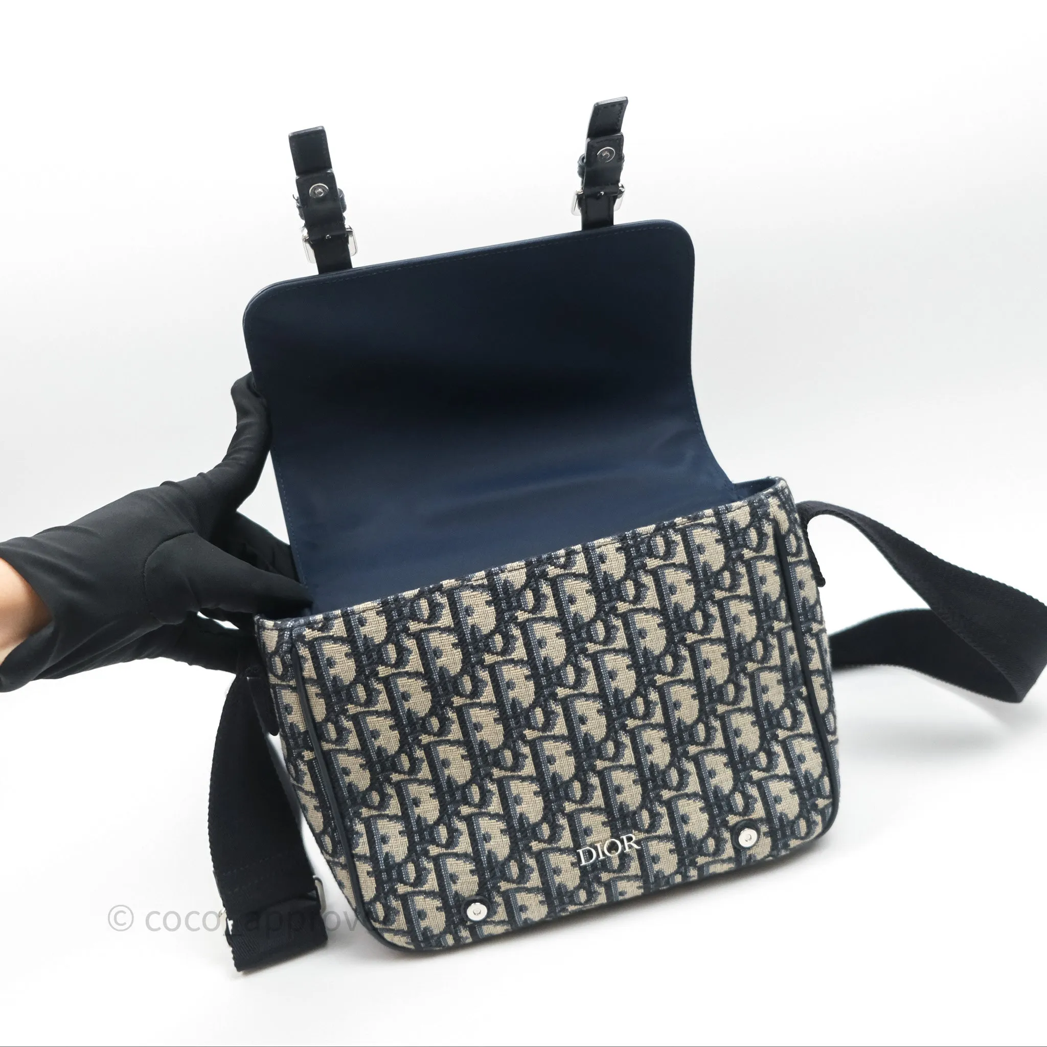 Christian Dior Messenger Bag Smooth Calfskin Blue Dior Oblique Jacquard