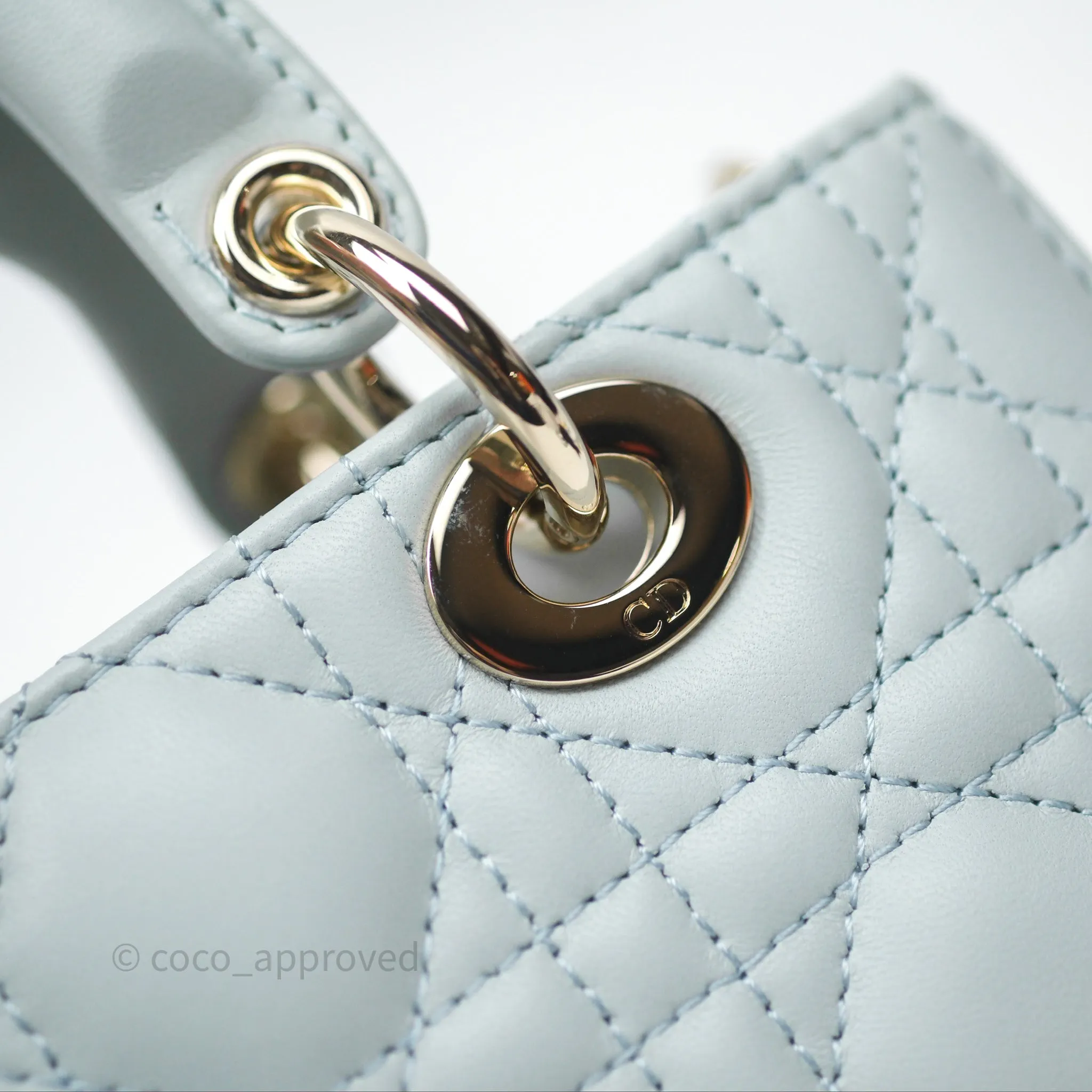 Christian Dior Micro Lady D-Joy Bag Baby Blue Lambskin Cannage Gold Hardware
