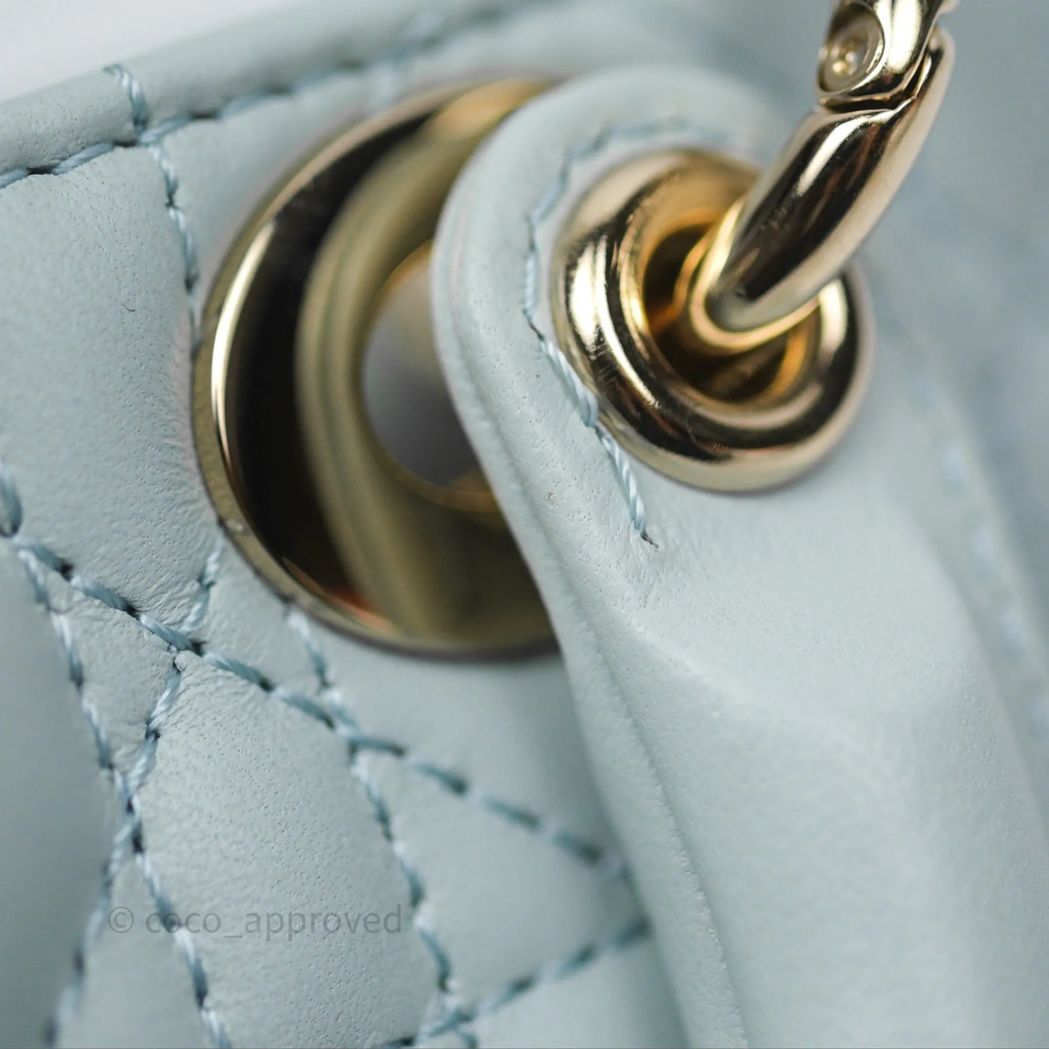 Christian Dior Micro Lady D-Joy Bag Baby Blue Lambskin Cannage Gold Hardware