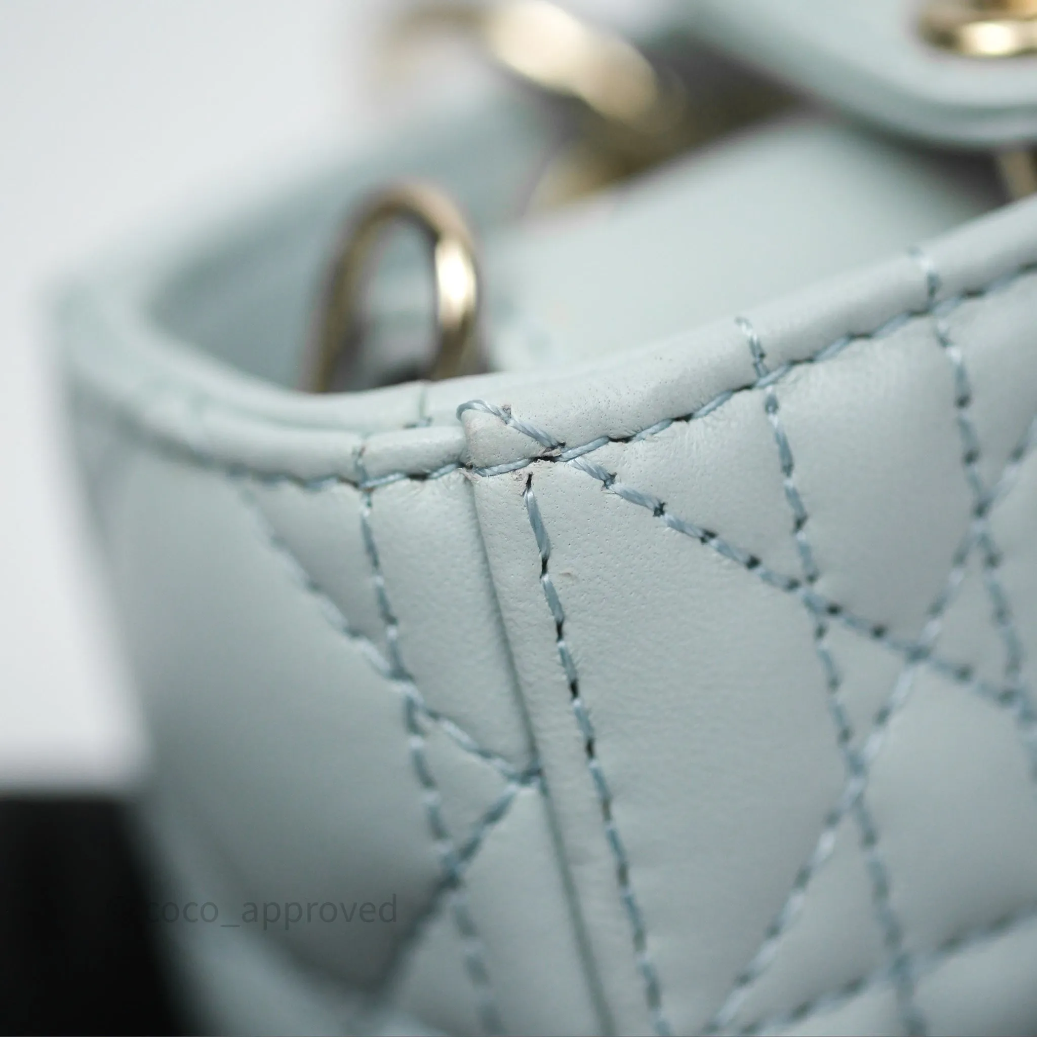 Christian Dior Micro Lady D-Joy Bag Baby Blue Lambskin Cannage Gold Hardware