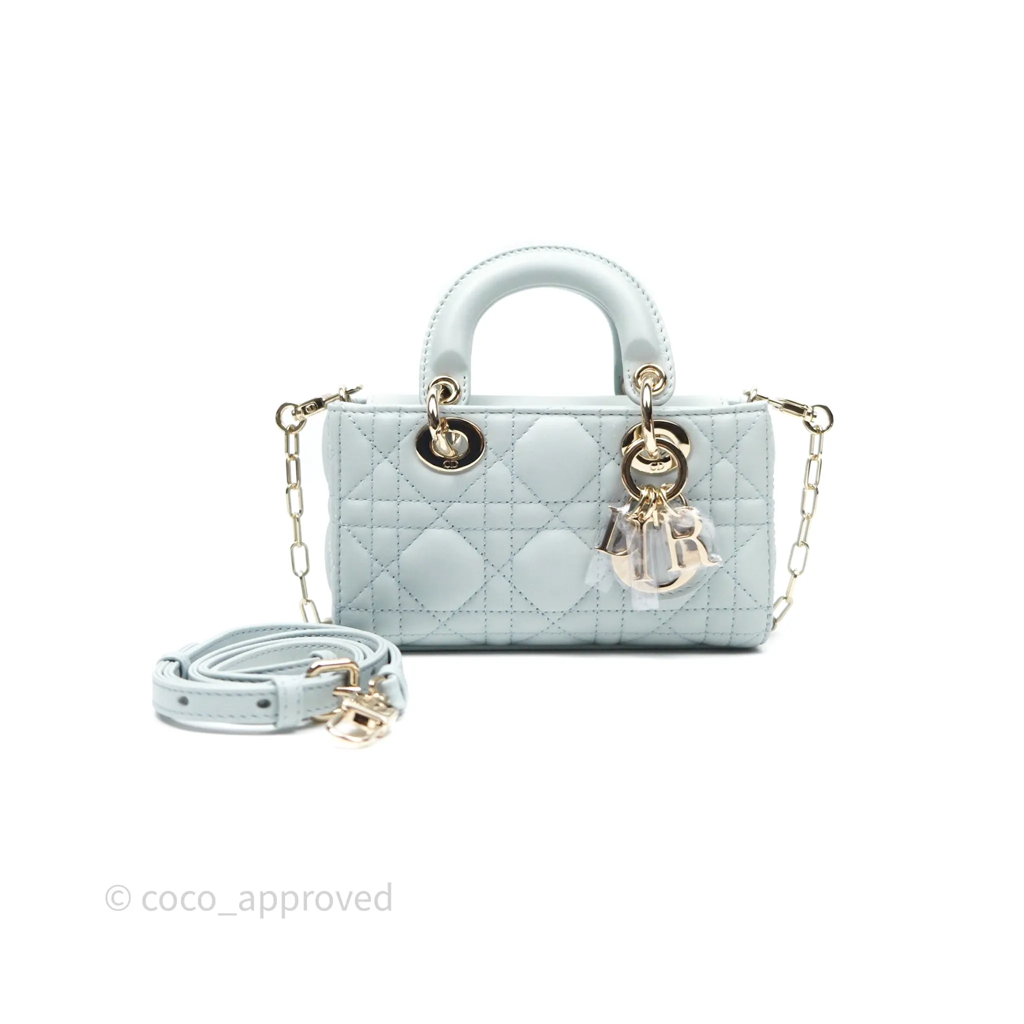 Christian Dior Micro Lady D-Joy Bag Baby Blue Lambskin Cannage Gold Hardware