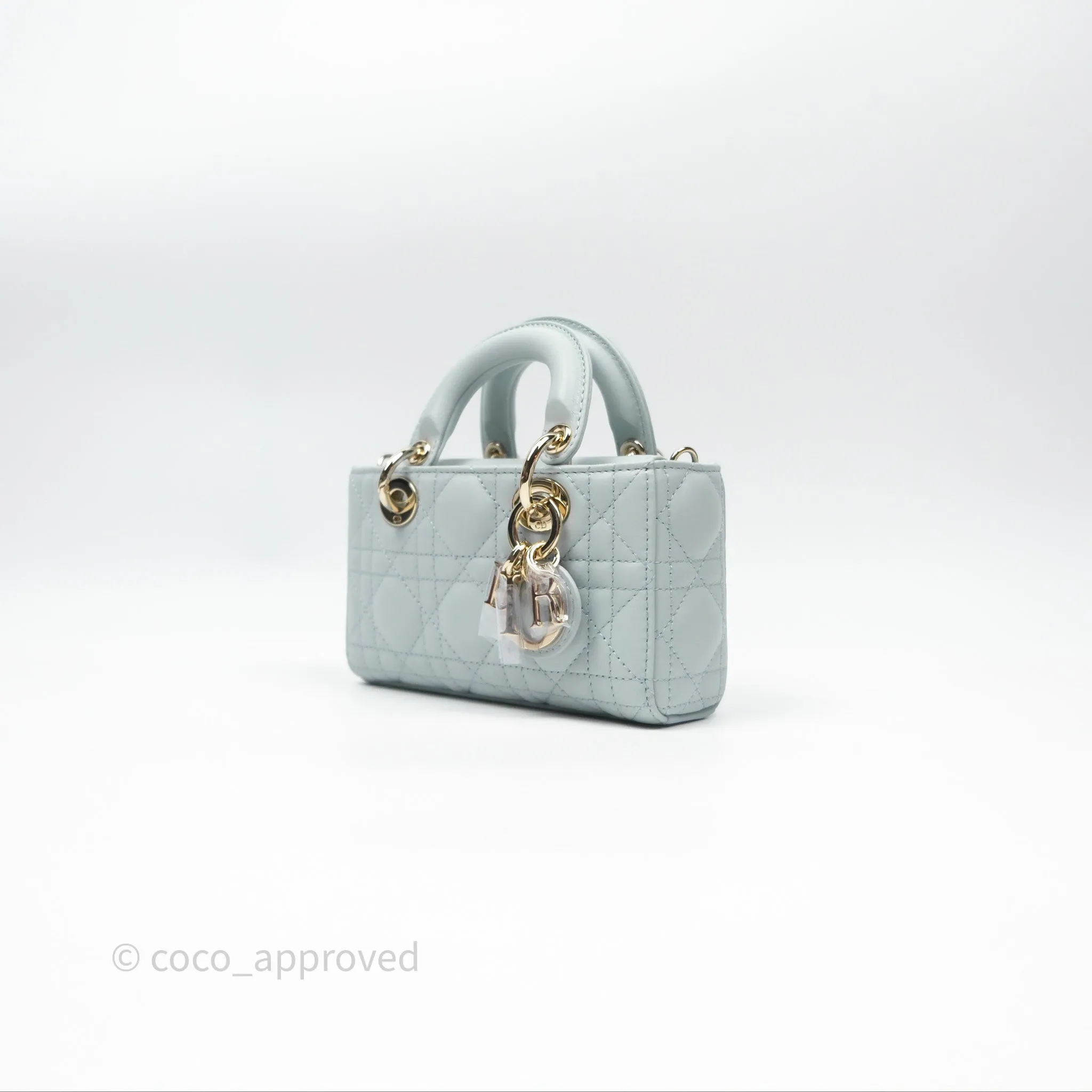Christian Dior Micro Lady D-Joy Bag Baby Blue Lambskin Cannage Gold Hardware