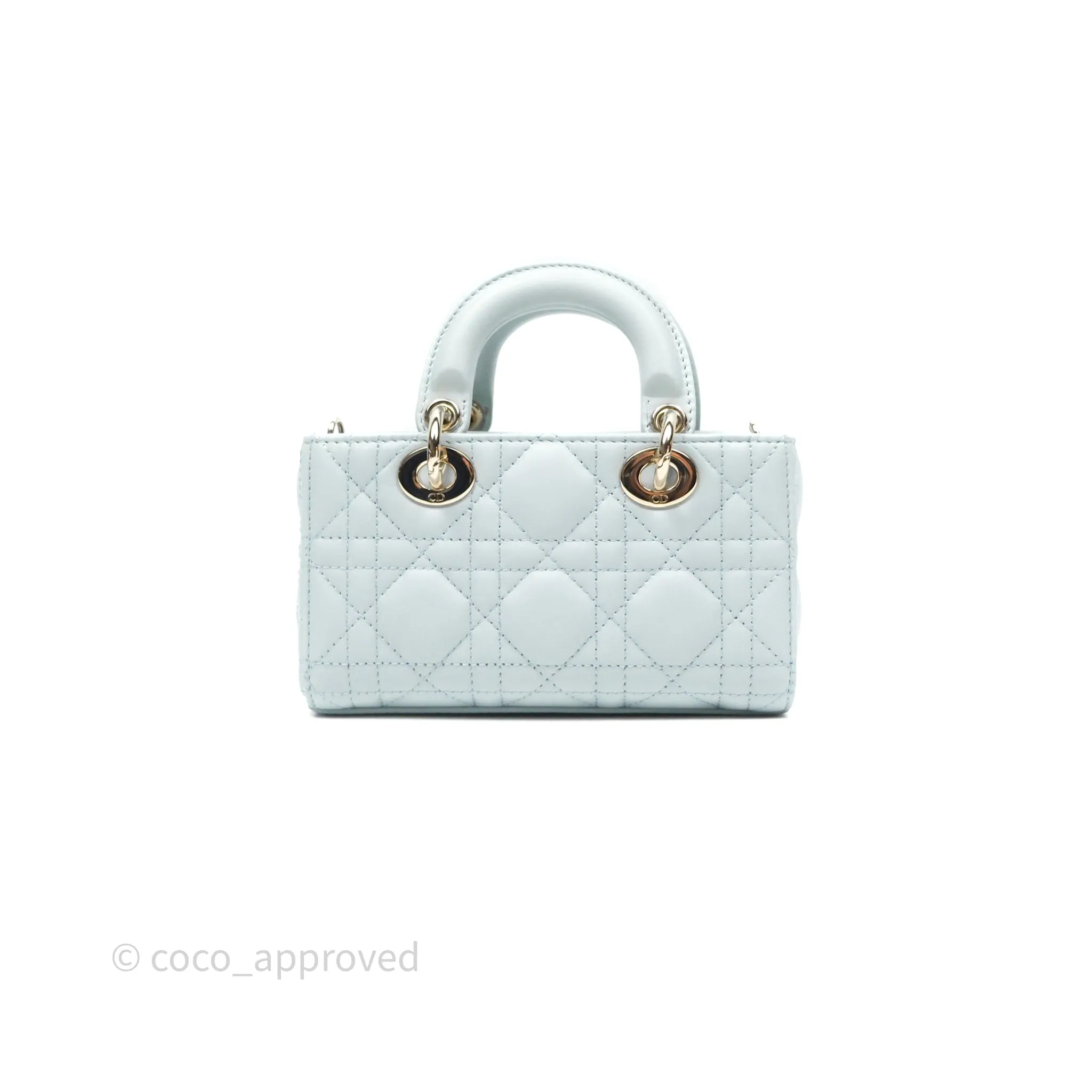 Christian Dior Micro Lady D-Joy Bag Baby Blue Lambskin Cannage Gold Hardware