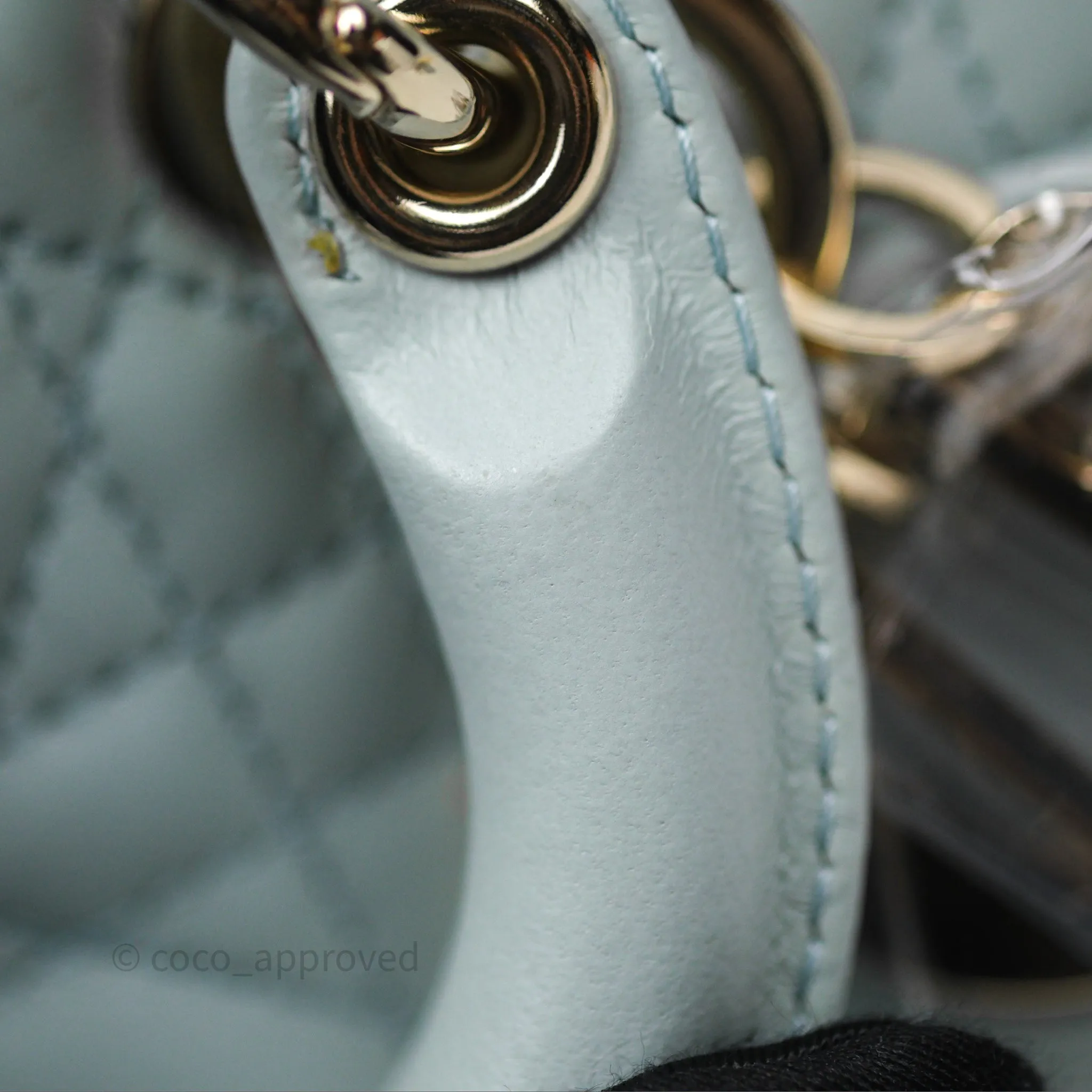 Christian Dior Micro Lady D-Joy Bag Baby Blue Lambskin Cannage Gold Hardware