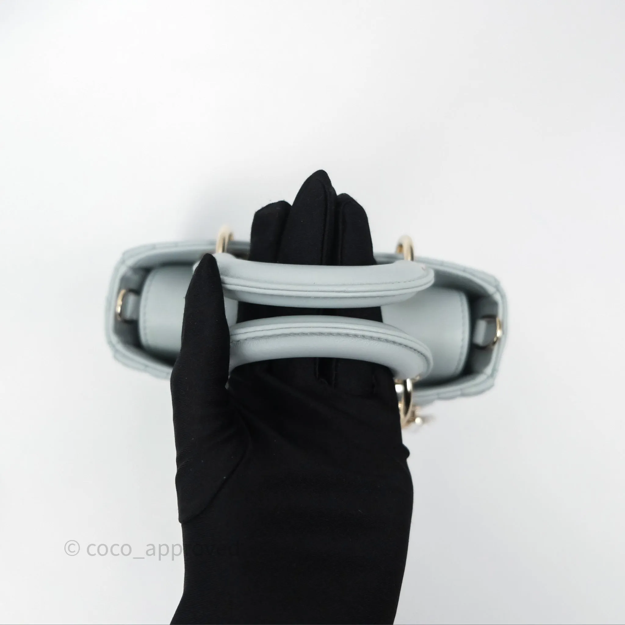 Christian Dior Micro Lady D-Joy Bag Baby Blue Lambskin Cannage Gold Hardware