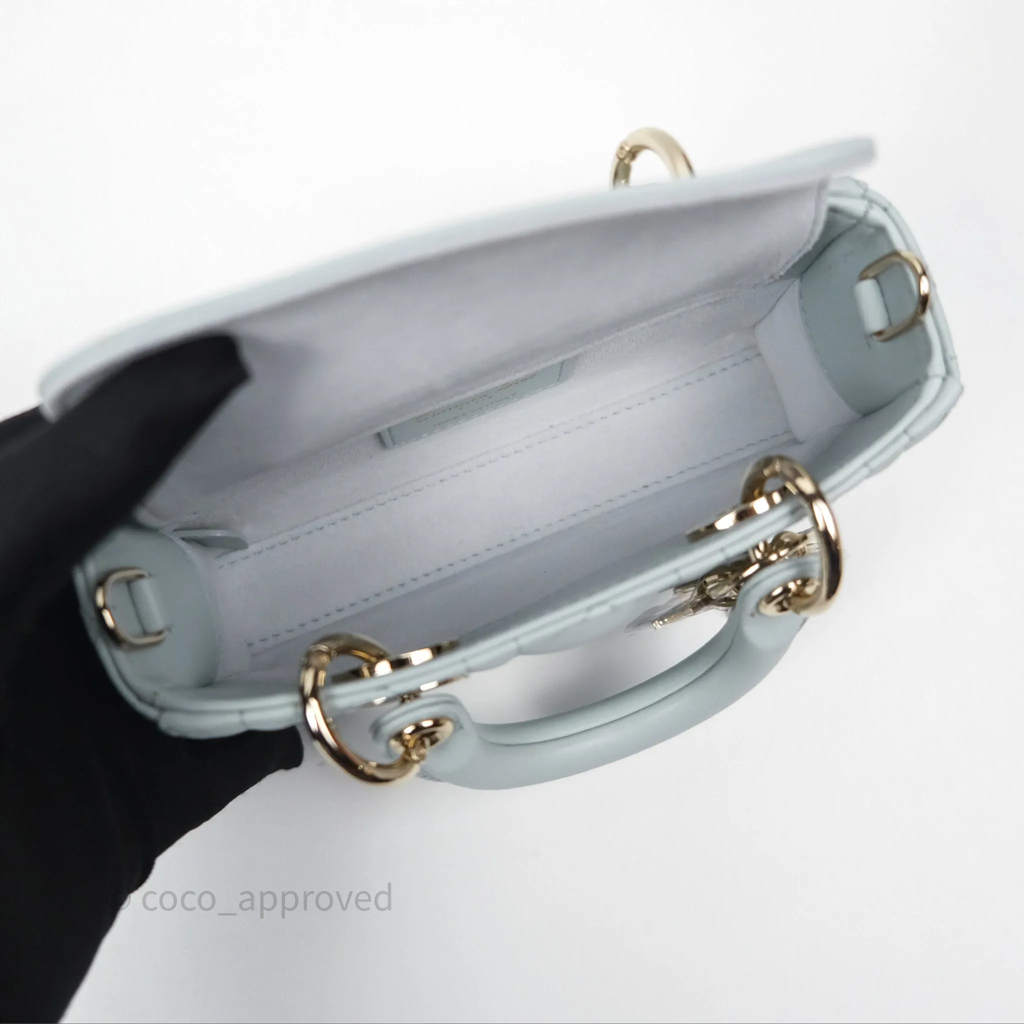 Christian Dior Micro Lady D-Joy Bag Baby Blue Lambskin Cannage Gold Hardware