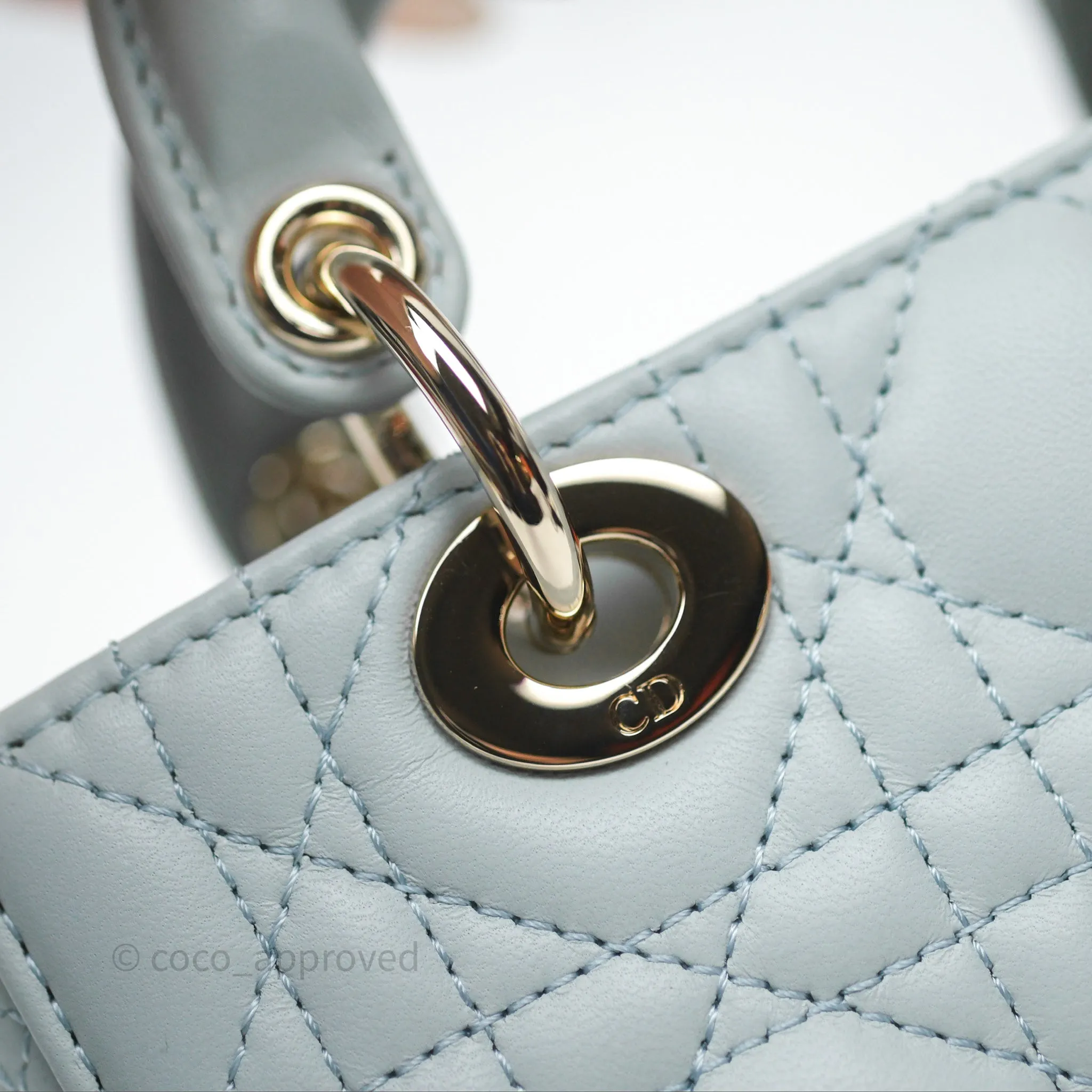 Christian Dior Micro Lady D-Joy Bag Baby Blue Lambskin Cannage Gold Hardware