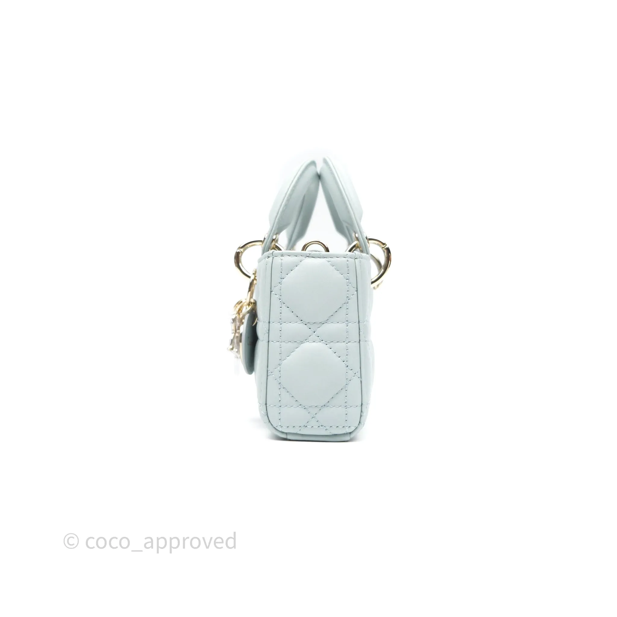 Christian Dior Micro Lady D-Joy Bag Baby Blue Lambskin Cannage Gold Hardware