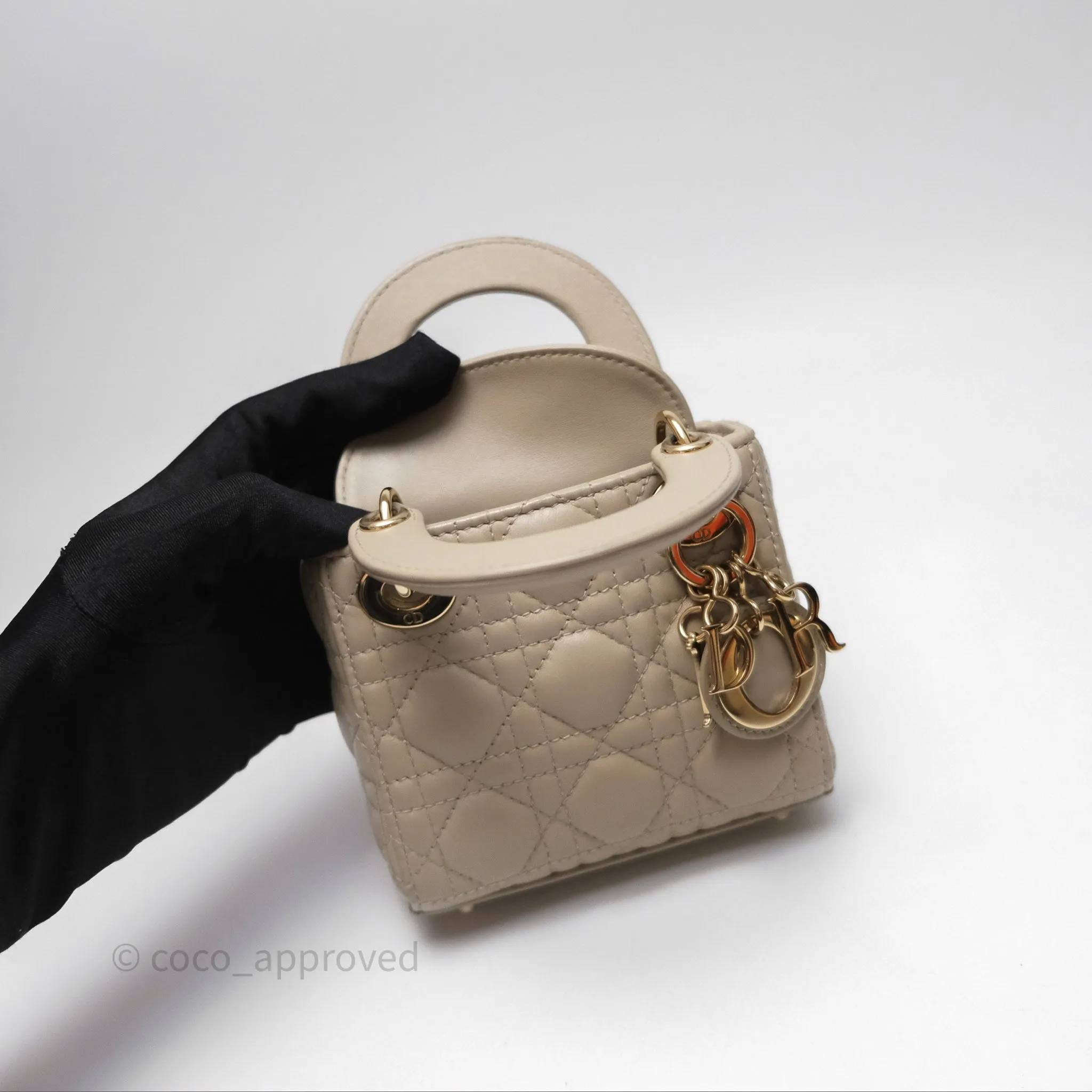Christian Dior Micro Lady Dior Cannage Beige Lambskin Gold Hardware