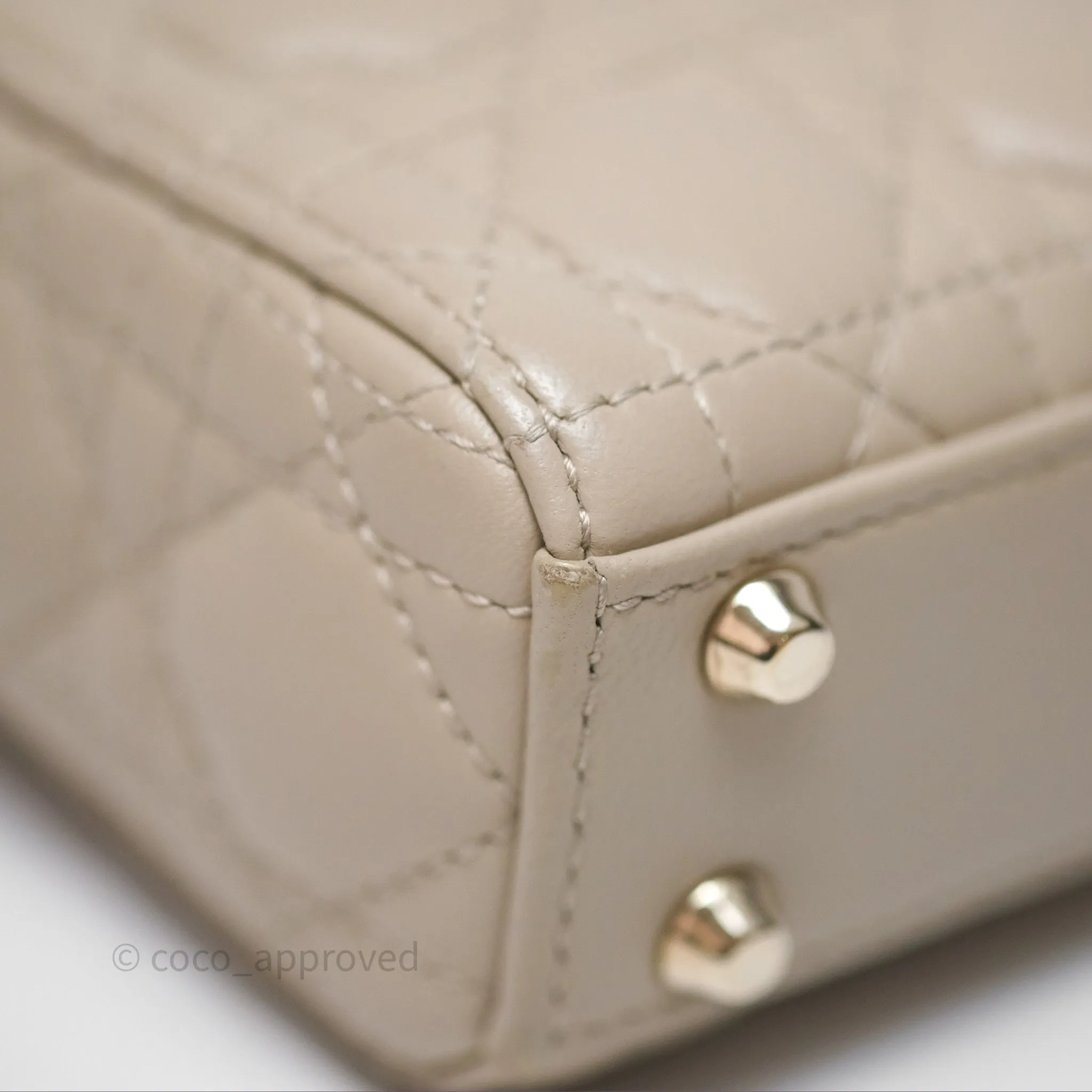 Christian Dior Micro Lady Dior Cannage Beige Lambskin Gold Hardware