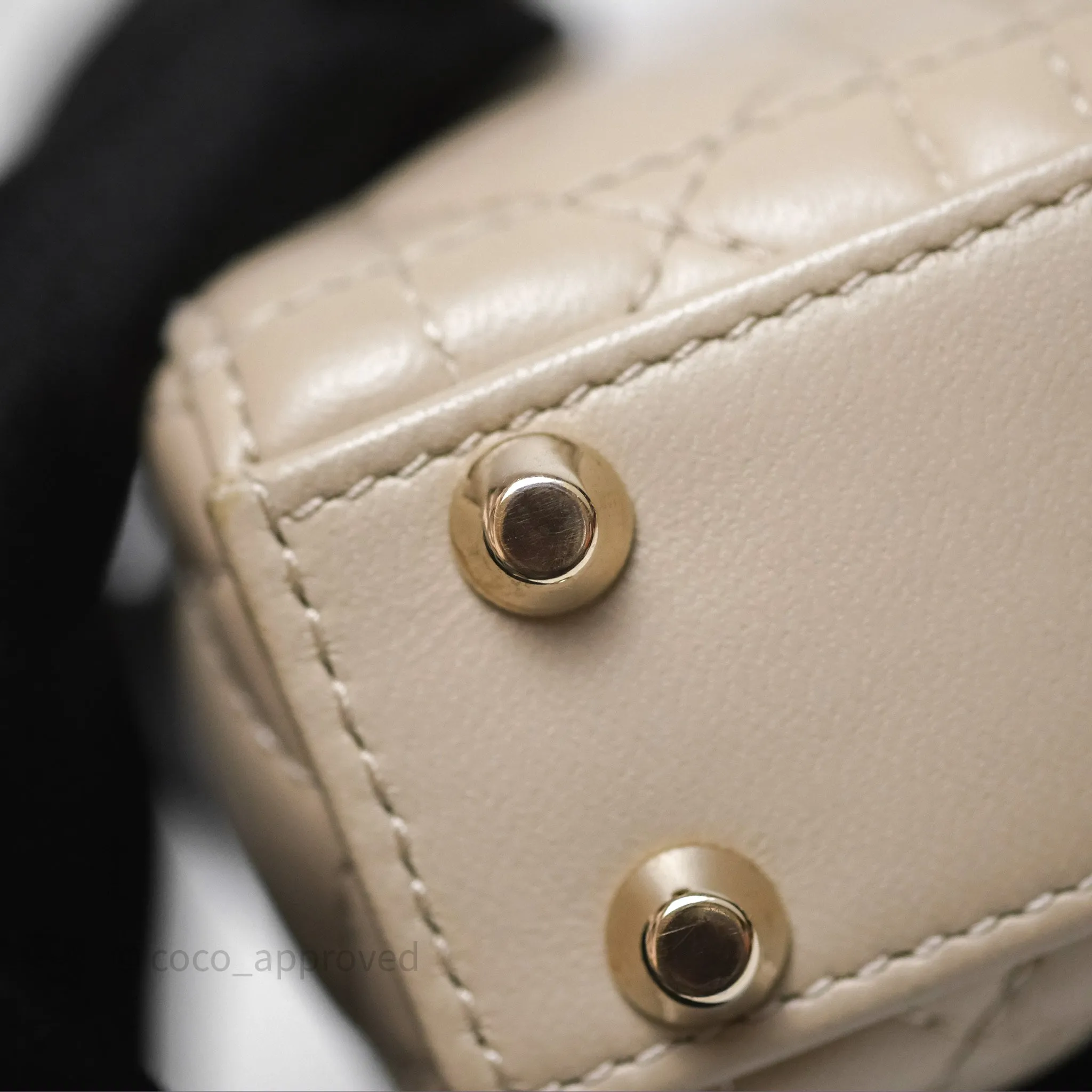 Christian Dior Micro Lady Dior Cannage Beige Lambskin Gold Hardware