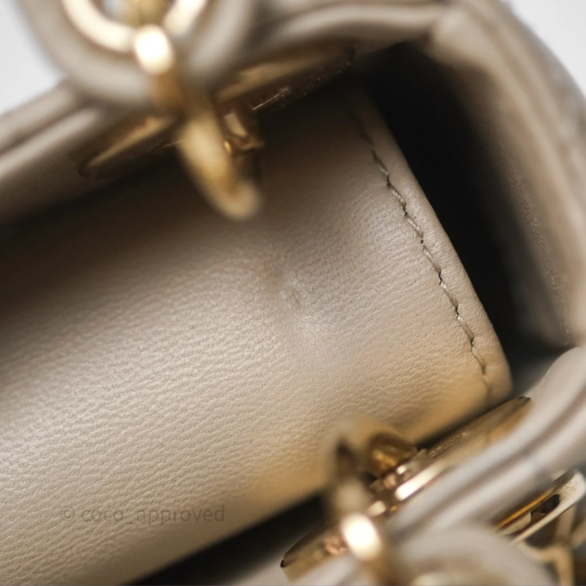 Christian Dior Micro Lady Dior Cannage Beige Lambskin Gold Hardware