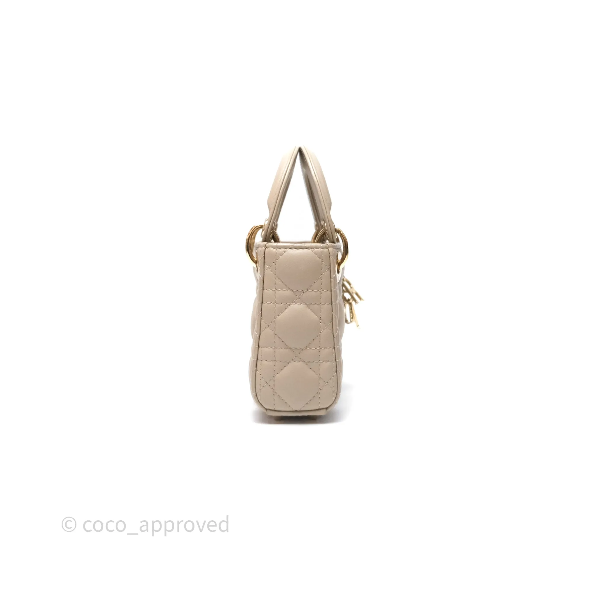 Christian Dior Micro Lady Dior Cannage Beige Lambskin Gold Hardware