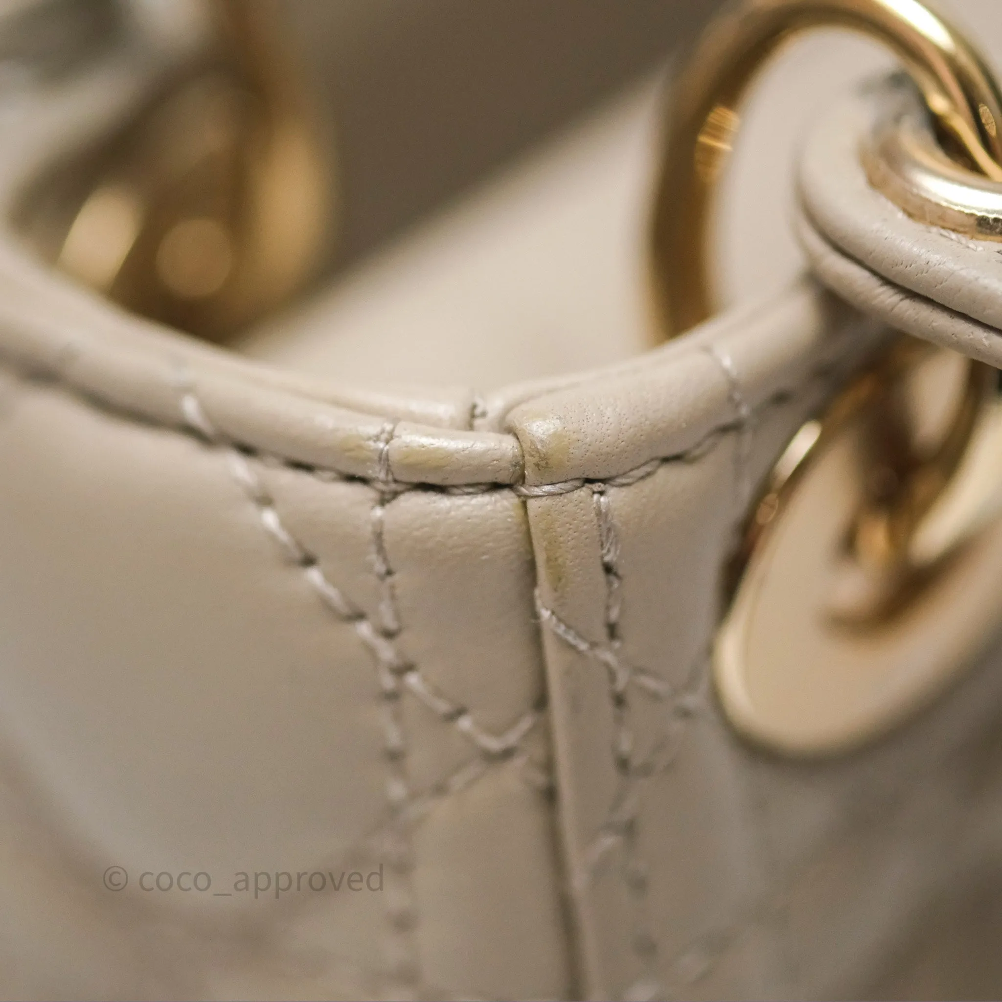 Christian Dior Micro Lady Dior Cannage Beige Lambskin Gold Hardware