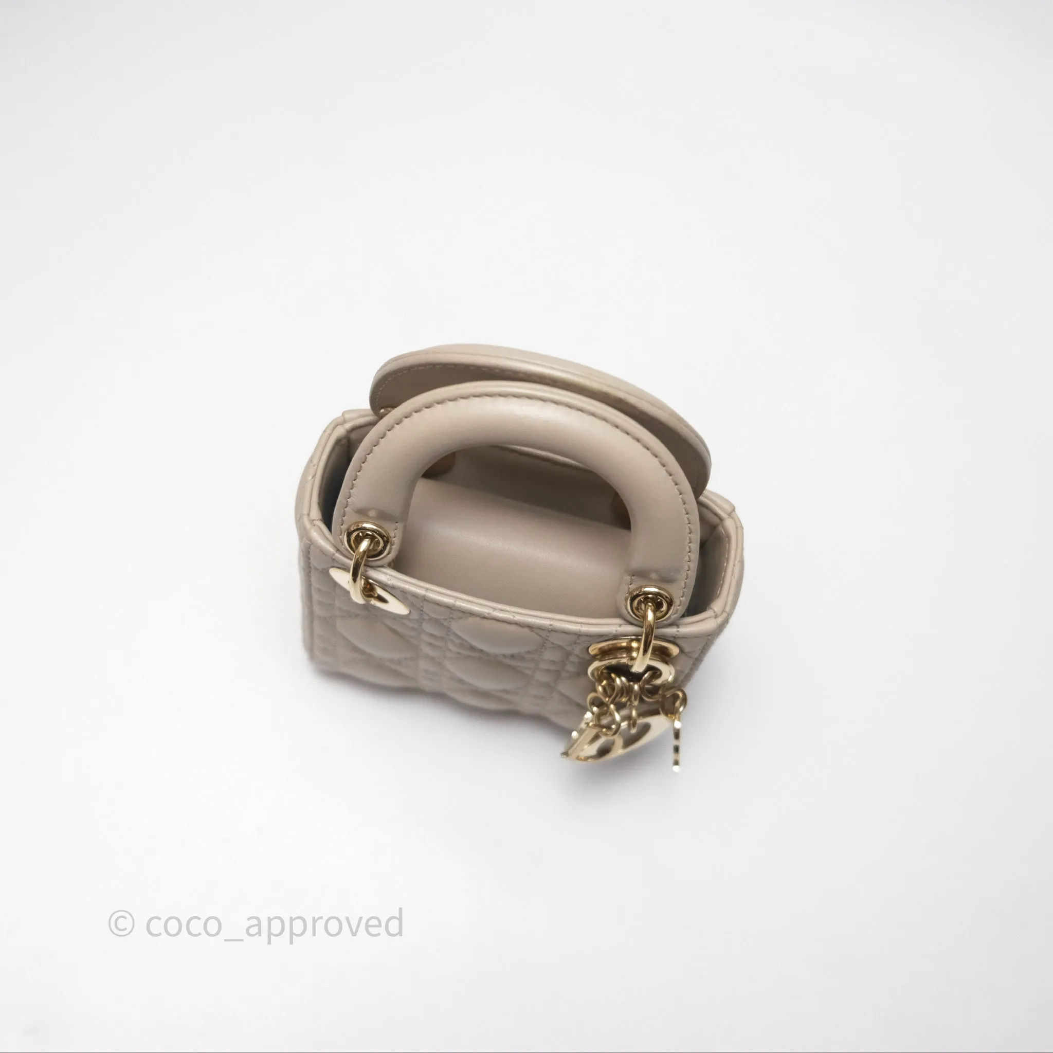 Christian Dior Micro Lady Dior Cannage Beige Lambskin Gold Hardware