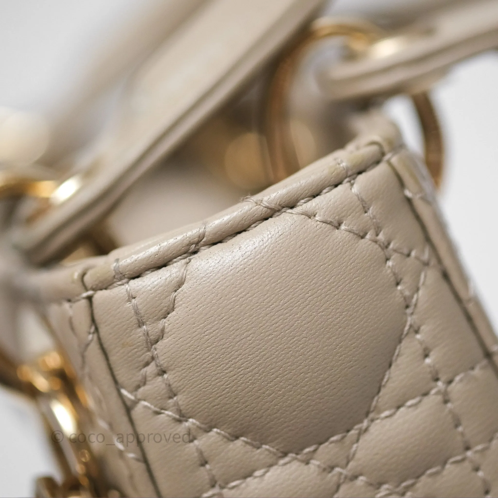 Christian Dior Micro Lady Dior Cannage Beige Lambskin Gold Hardware