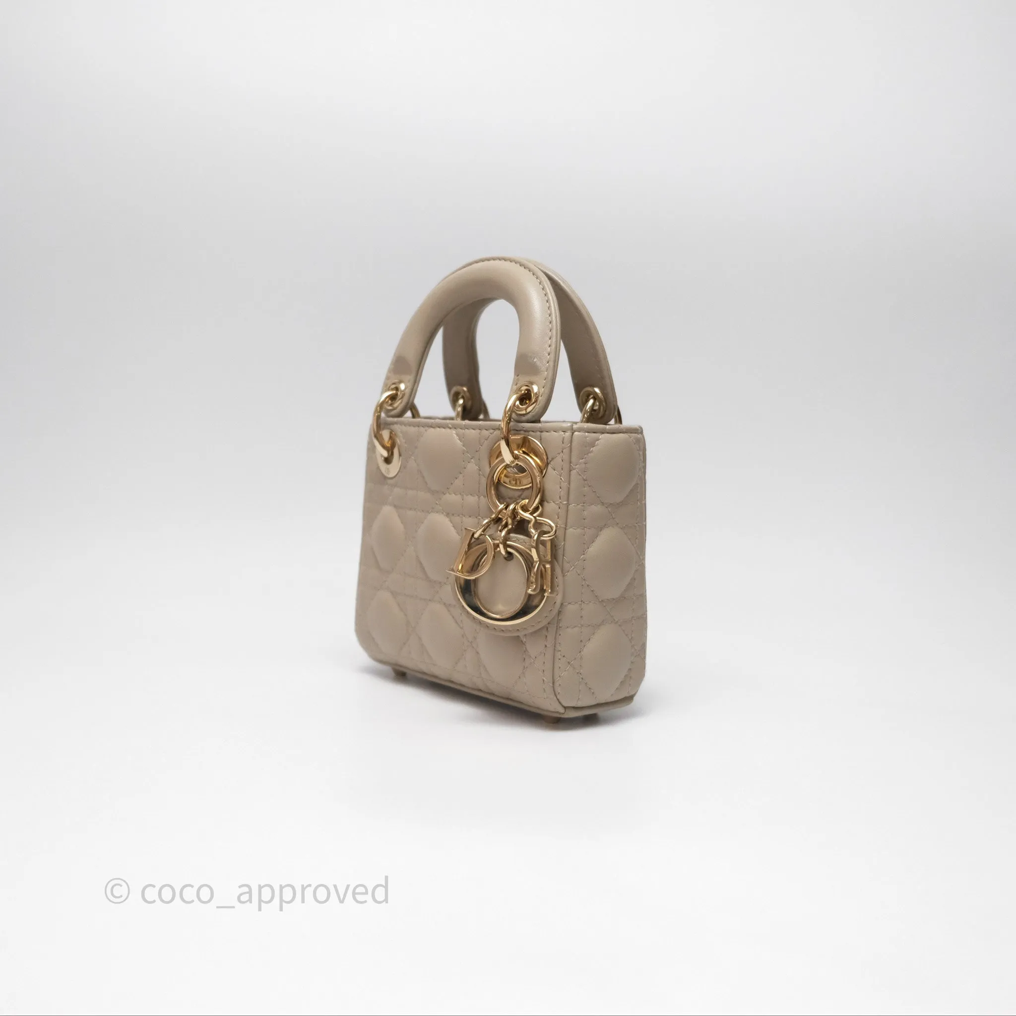 Christian Dior Micro Lady Dior Cannage Beige Lambskin Gold Hardware