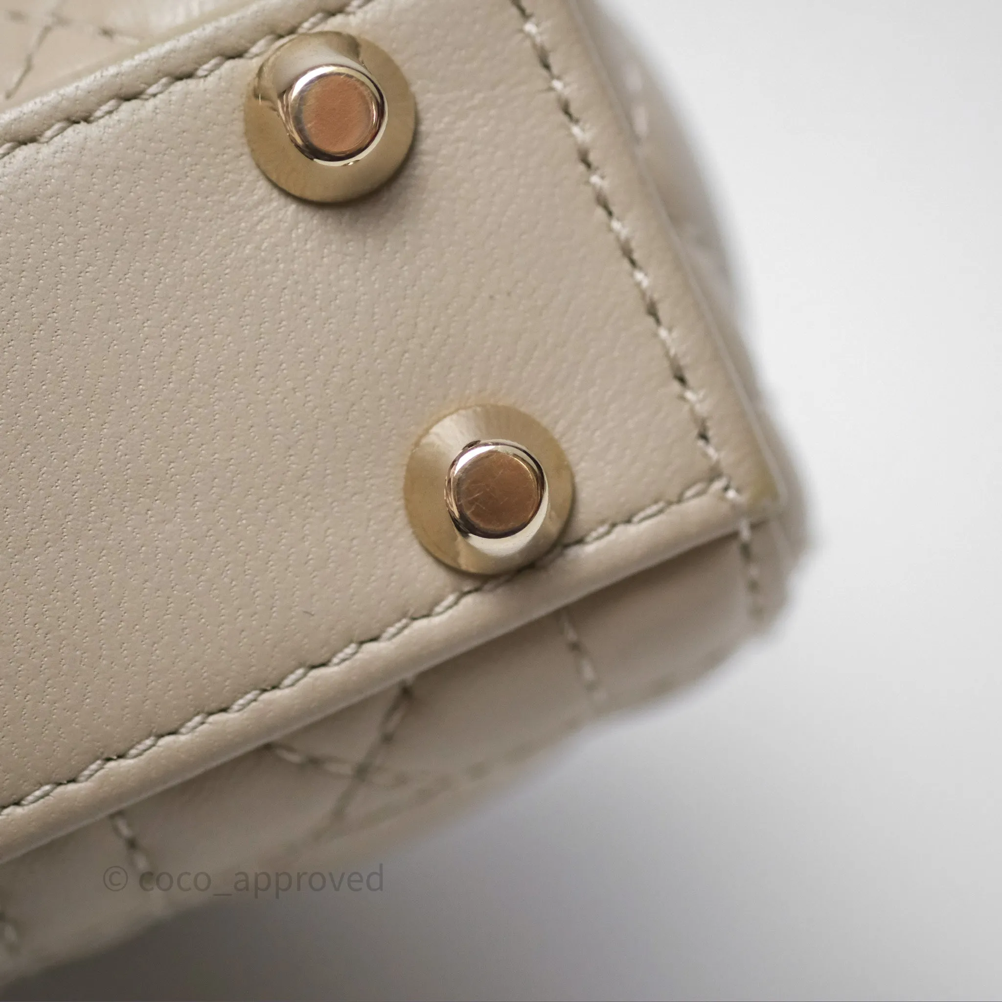 Christian Dior Micro Lady Dior Cannage Beige Lambskin Gold Hardware