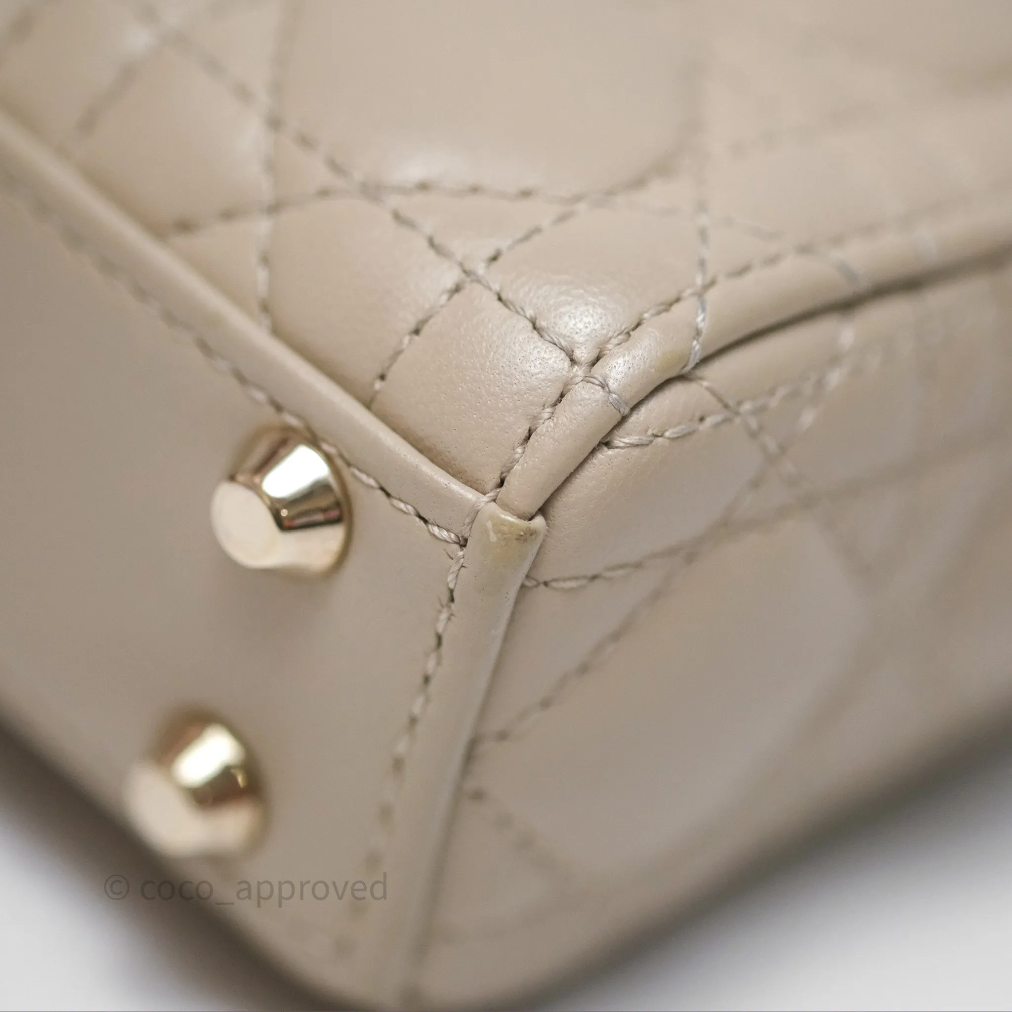 Christian Dior Micro Lady Dior Cannage Beige Lambskin Gold Hardware