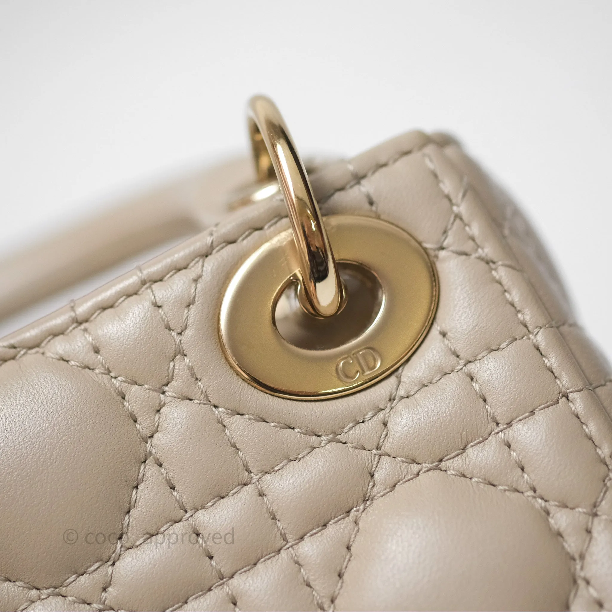 Christian Dior Micro Lady Dior Cannage Beige Lambskin Gold Hardware