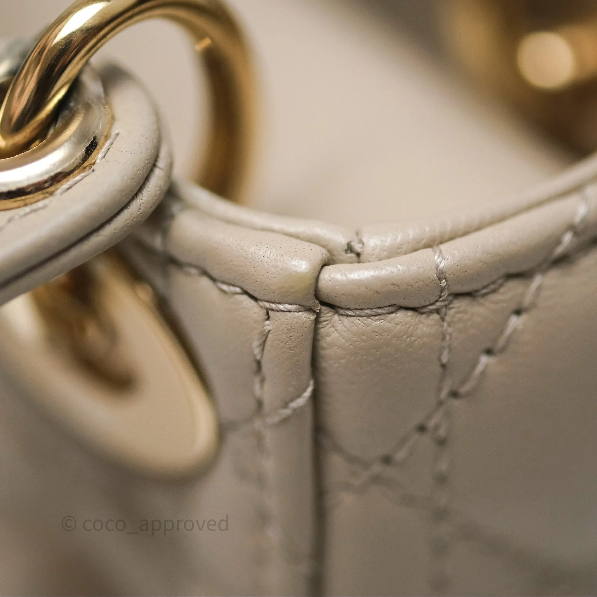 Christian Dior Micro Lady Dior Cannage Beige Lambskin Gold Hardware