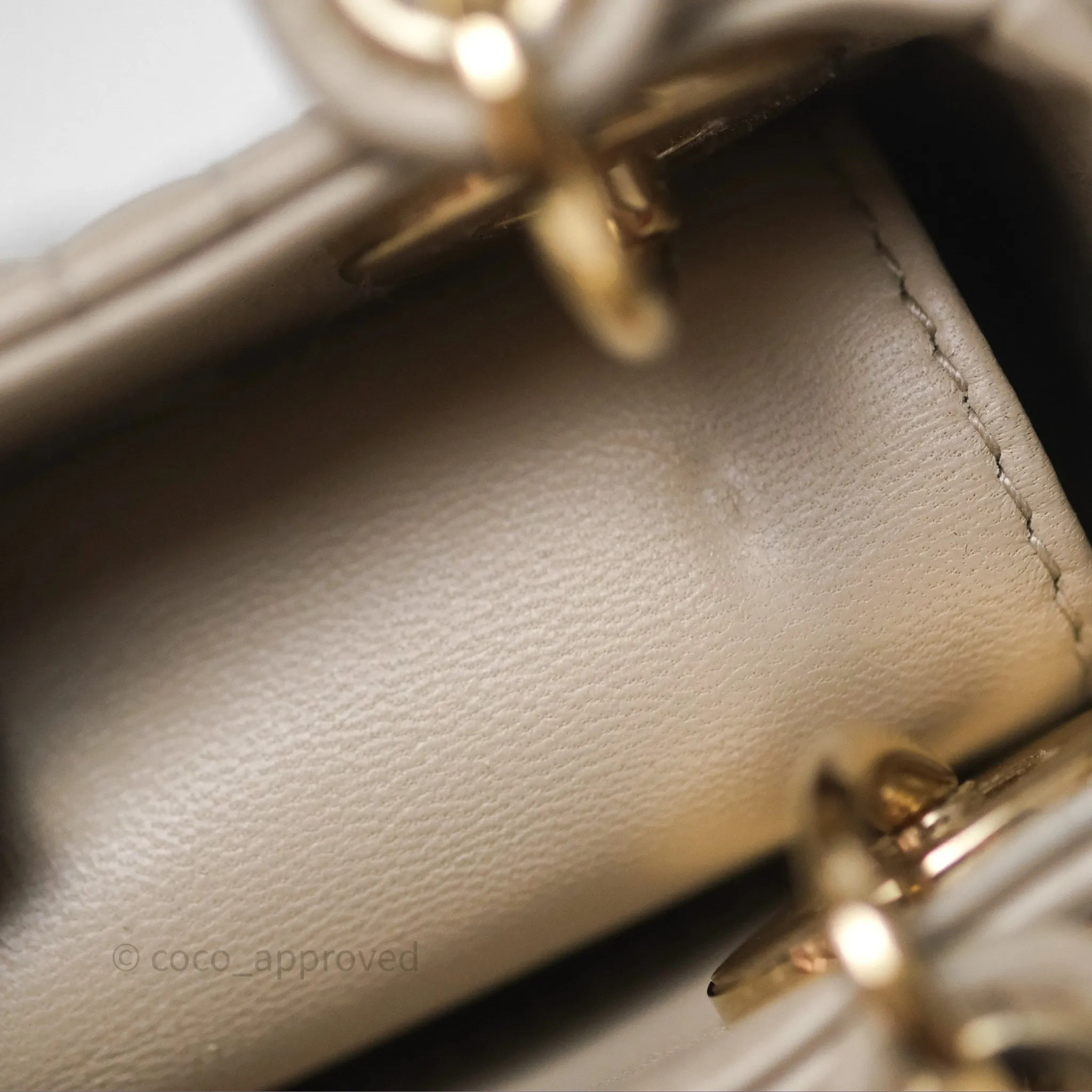 Christian Dior Micro Lady Dior Cannage Beige Lambskin Gold Hardware