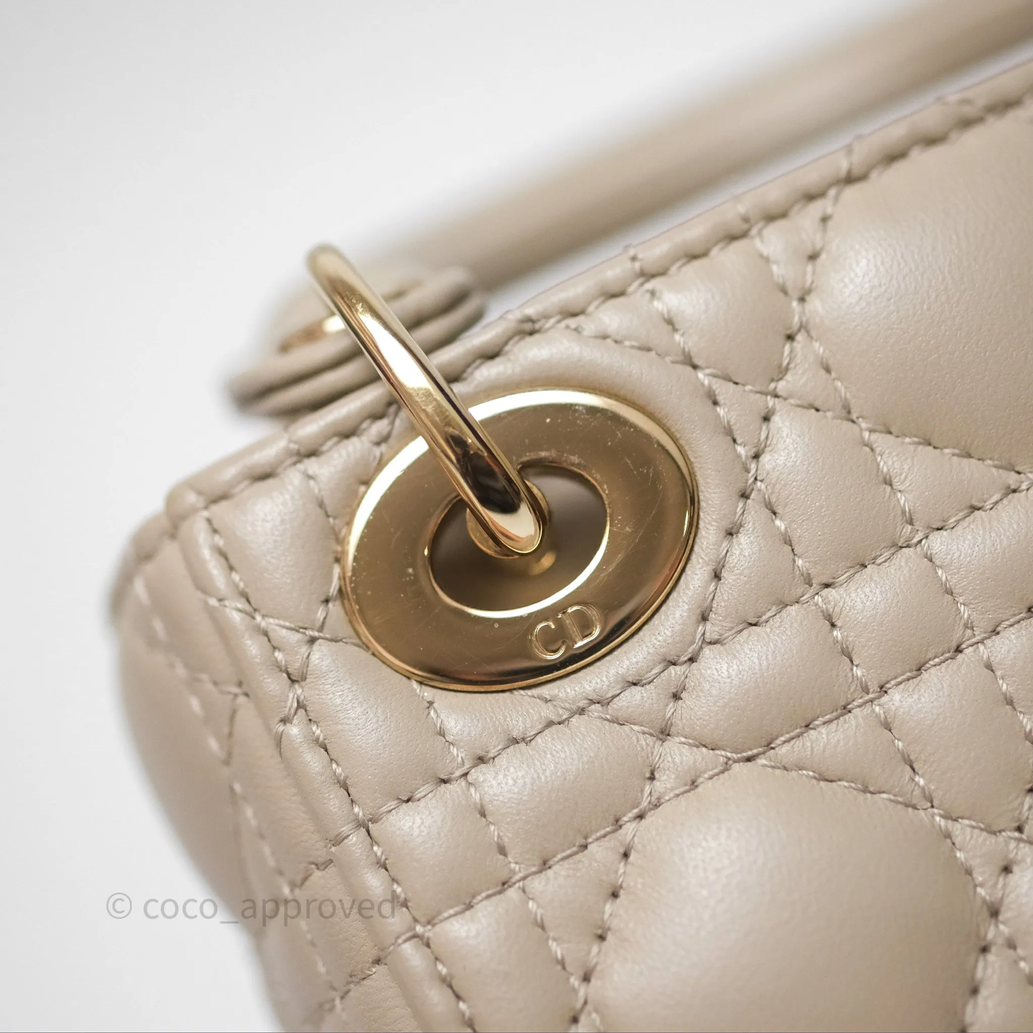 Christian Dior Micro Lady Dior Cannage Beige Lambskin Gold Hardware
