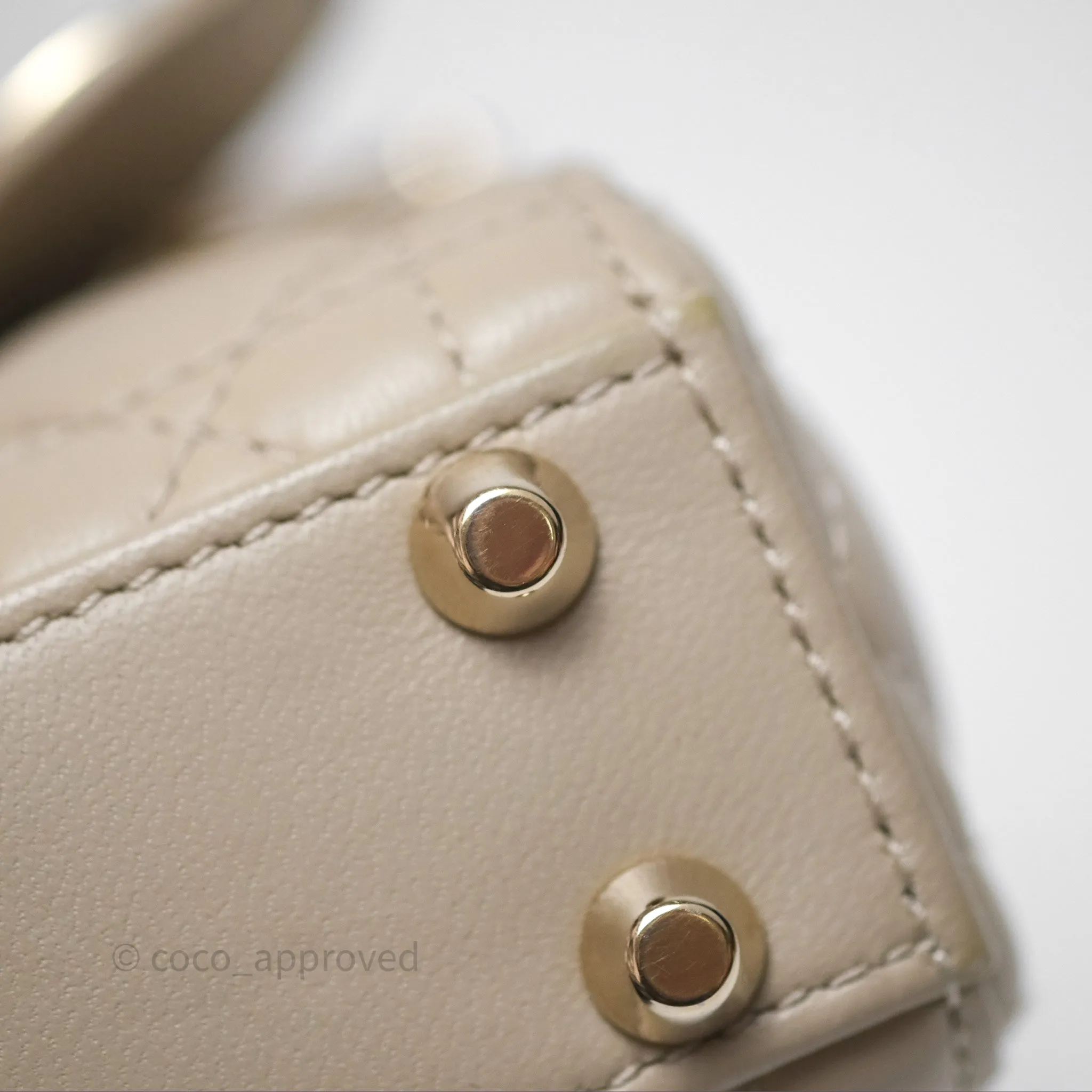 Christian Dior Micro Lady Dior Cannage Beige Lambskin Gold Hardware