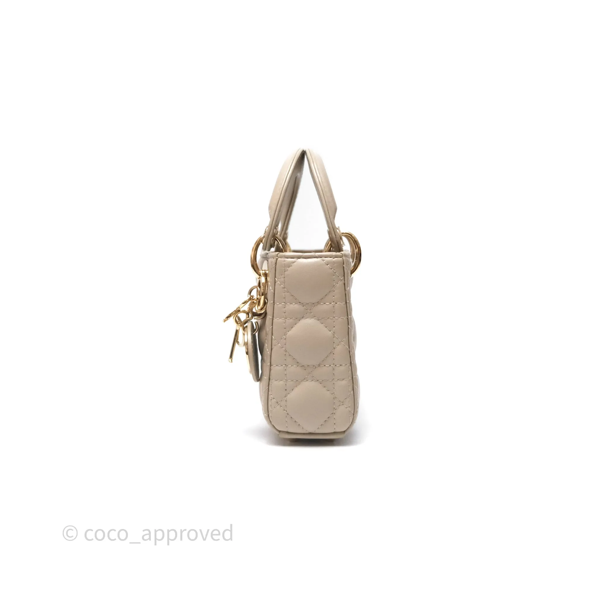 Christian Dior Micro Lady Dior Cannage Beige Lambskin Gold Hardware