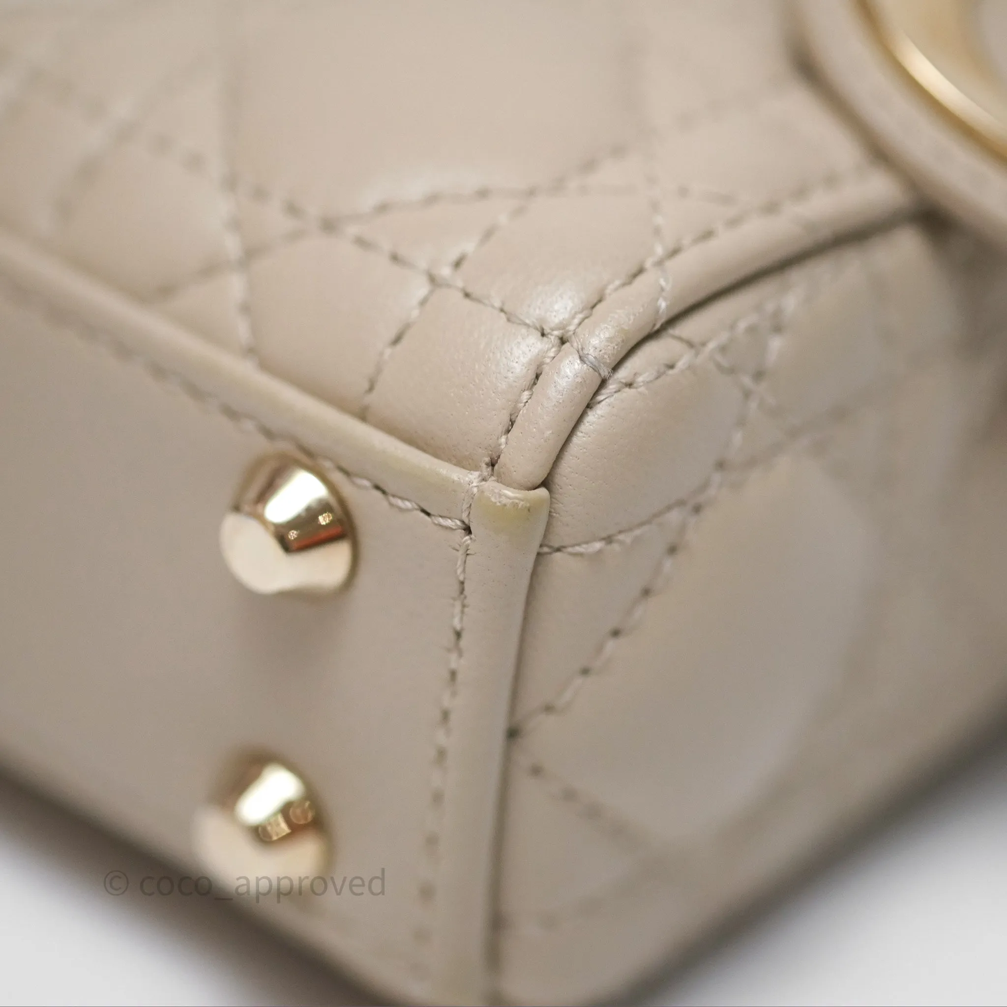 Christian Dior Micro Lady Dior Cannage Beige Lambskin Gold Hardware