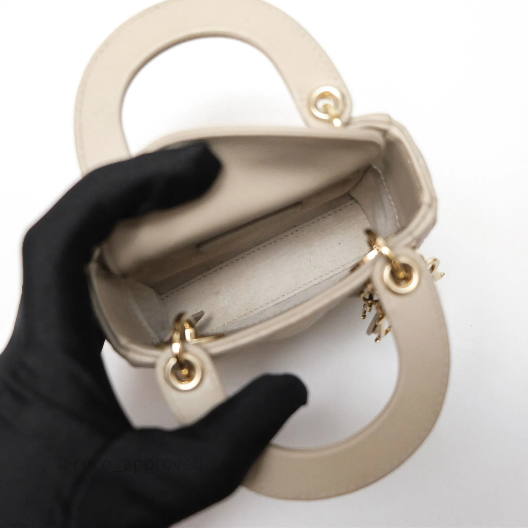 Christian Dior Micro Lady Dior Cannage Beige Lambskin Gold Hardware