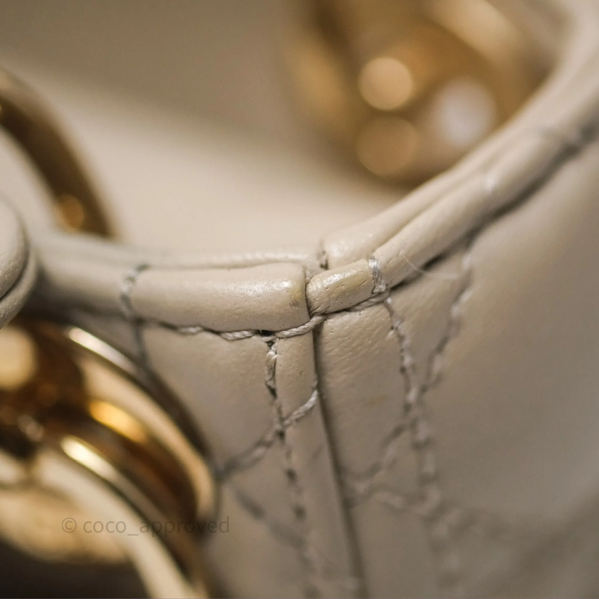 Christian Dior Micro Lady Dior Cannage Beige Lambskin Gold Hardware